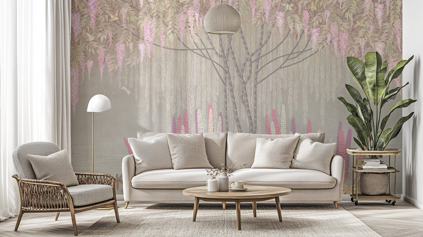 Wallpaper mural with historic hues wisteria