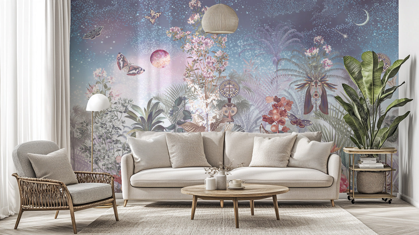 Mystic Garden Lunar Solar Flower Tapestry Mural - Giffywalls