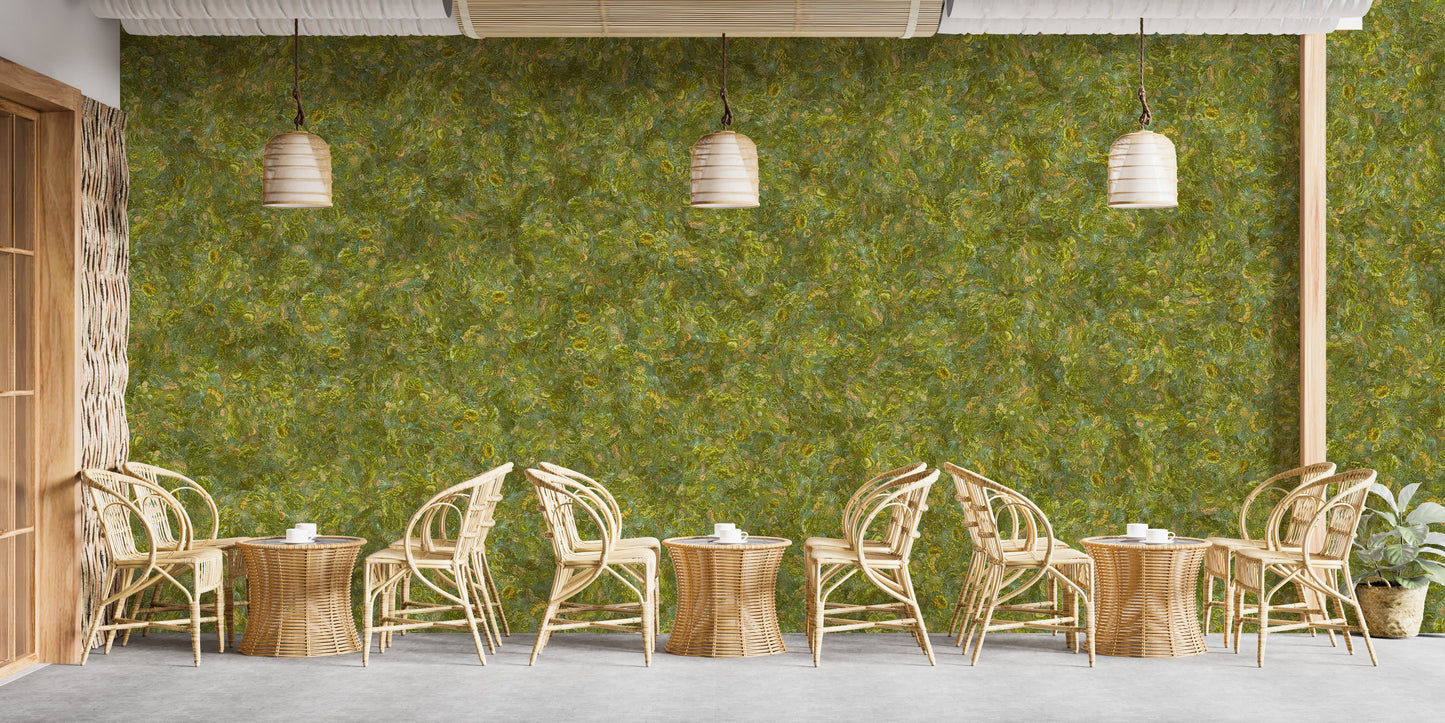 Embroidery Moss Green Color Wallpaper Murals - Giffywalls