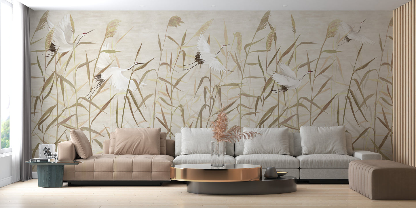 Dusty Pink Tropical Forest with Heron Birds Wallpaper - Giffywalls