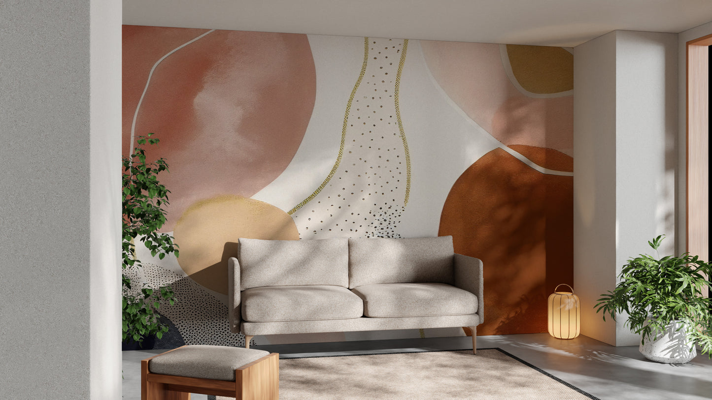 Abstract Gold and Pink Artistic Wall Mural