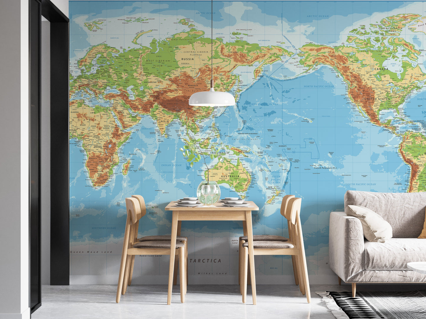 Pacific View Detailed World Map Wallpaper Murals - Giffywalls