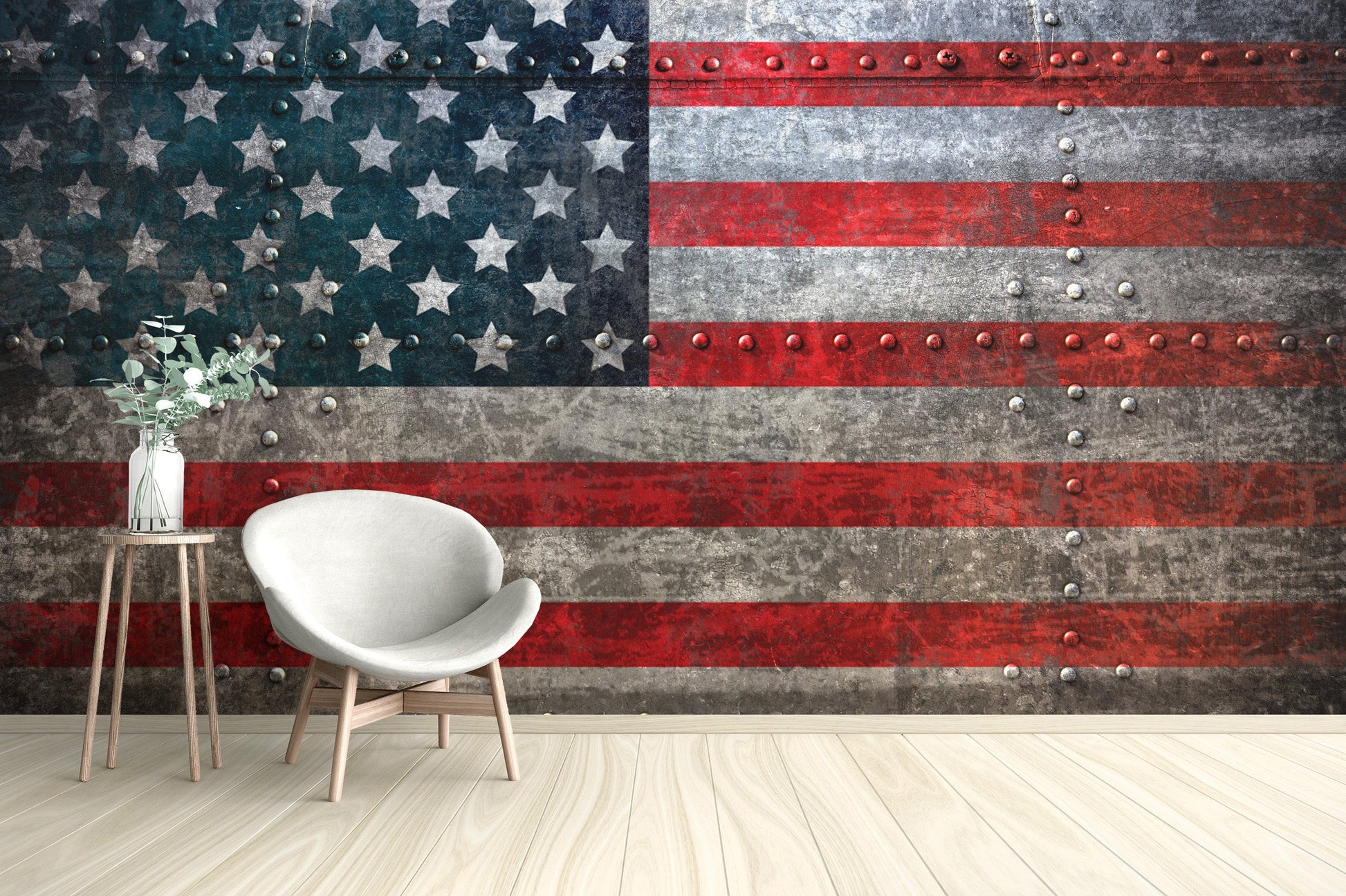 Industrial charm flag mural living room walls
