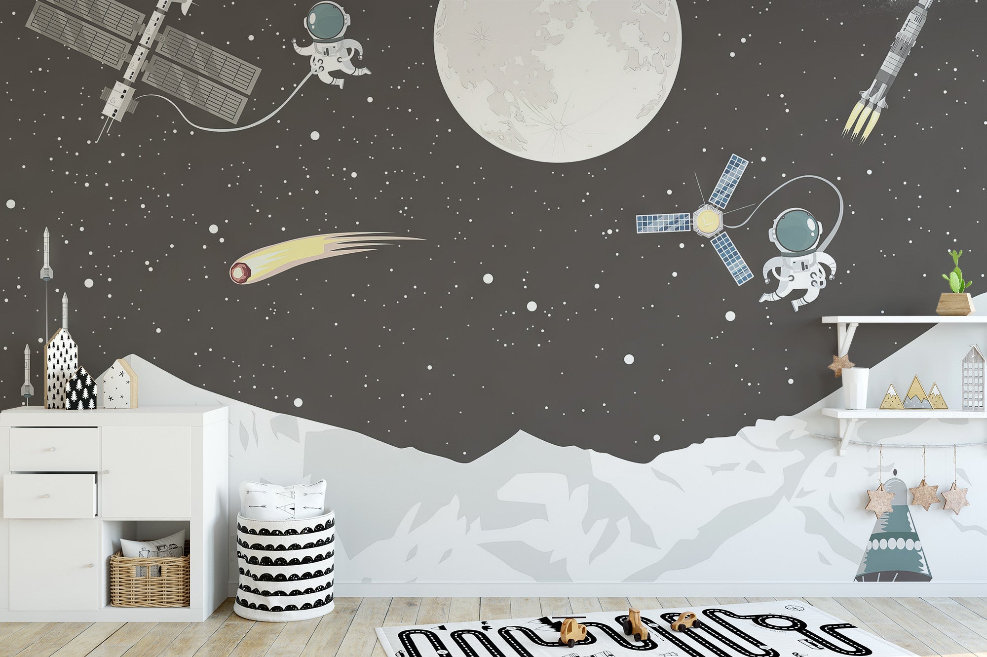 Outer space-themed wallpaper for nursery
