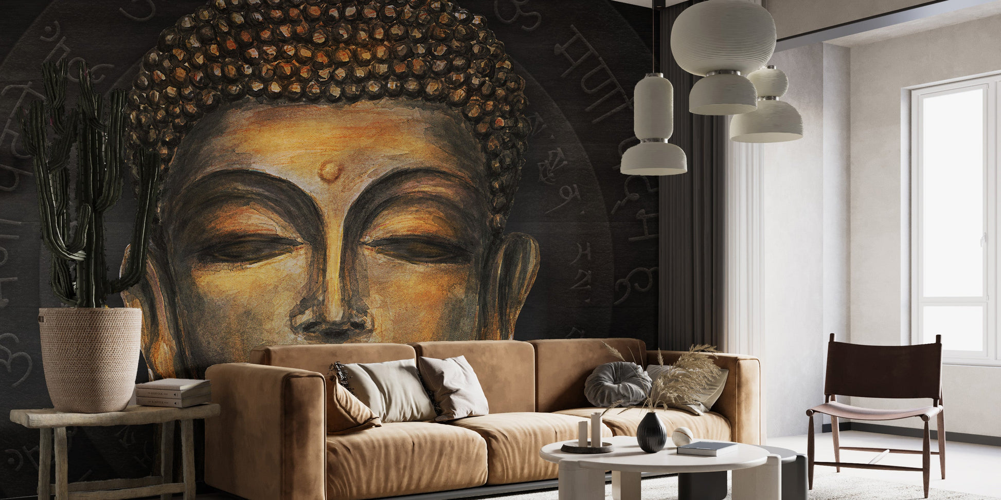 Golden Buddha Script Halo Wall Mural - Giffywalls