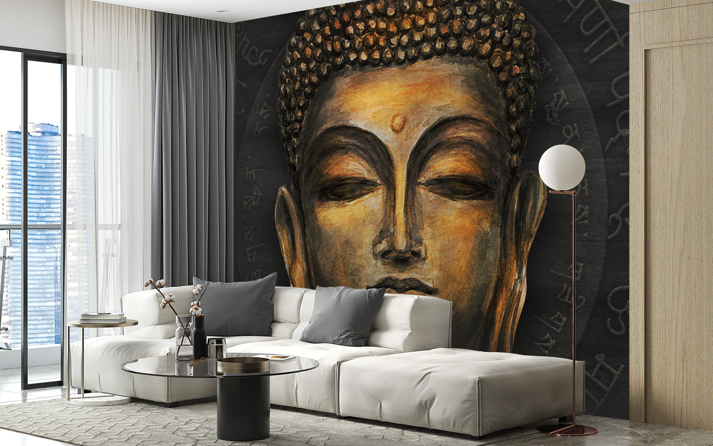 Golden Buddha Script Halo Wall Mural - Giffywalls