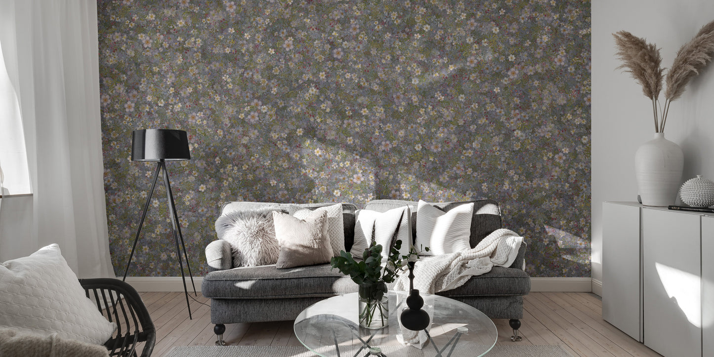 Embroidery Wild Flowers Lila White Wallpaper Murals - Giffywalls