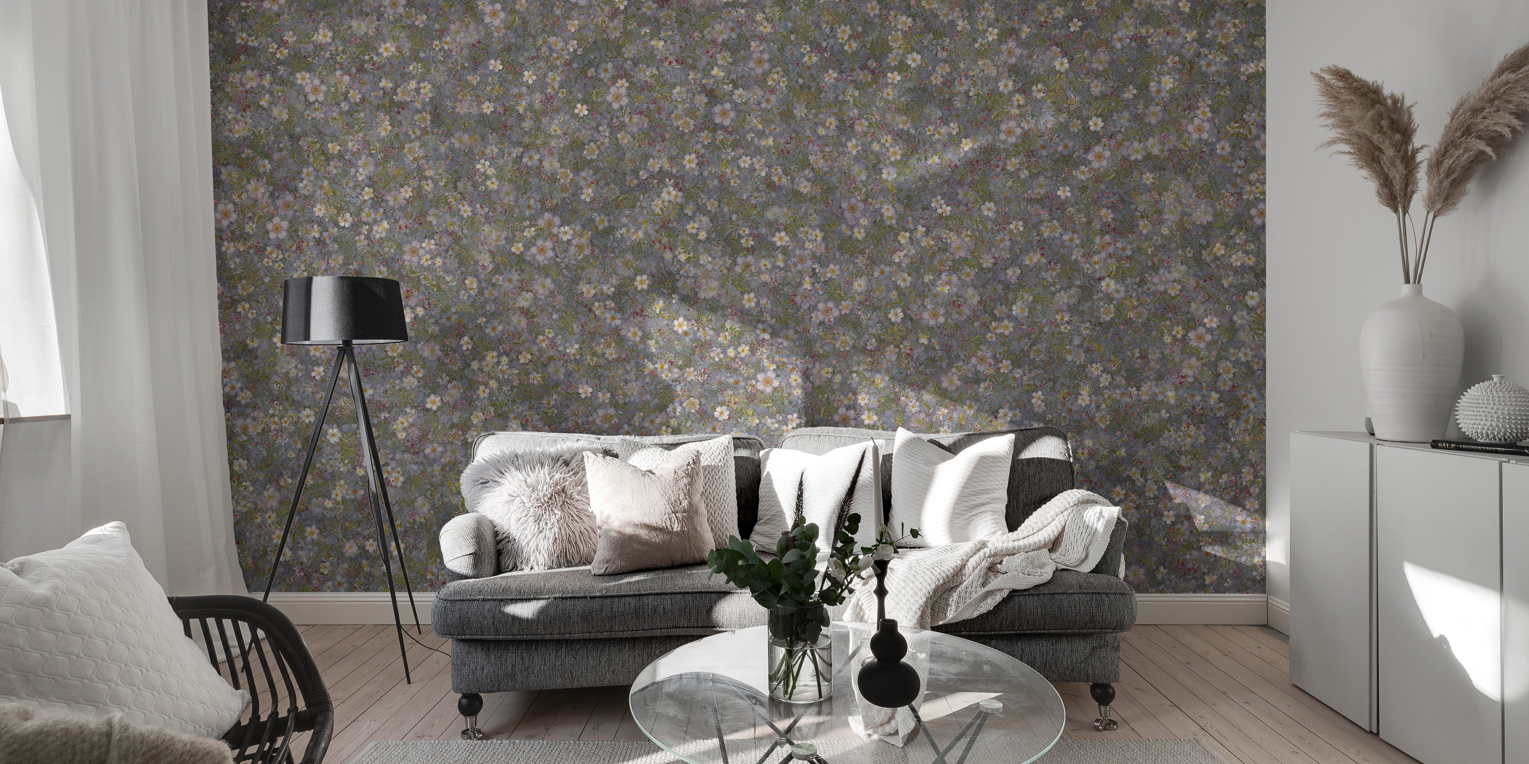 Embroidery Wild Flowers Lila White Wallpaper Murals - Giffywalls