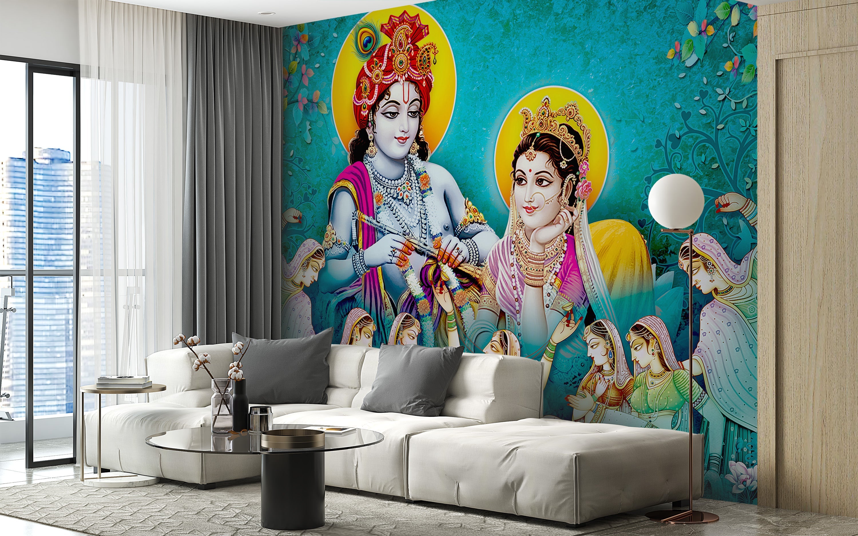 Lord Radhe Krishna and Gopis Wall mural - Giffywalls