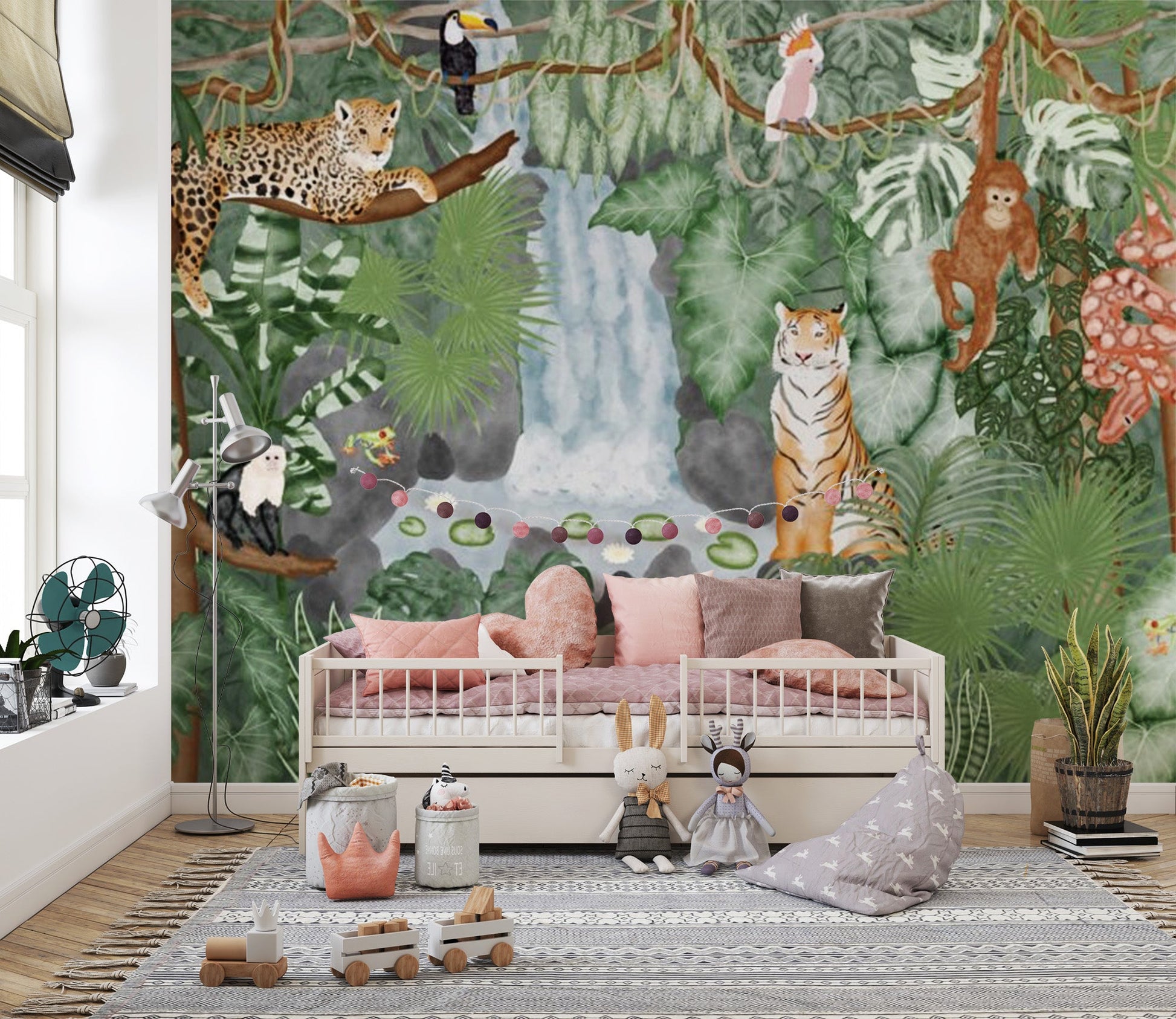 Tropical Fauna Fantasy Fresco Mural - Giffywalls