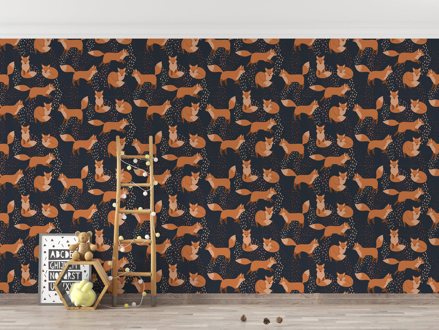 Artistic repeat wallpaper with foxes
