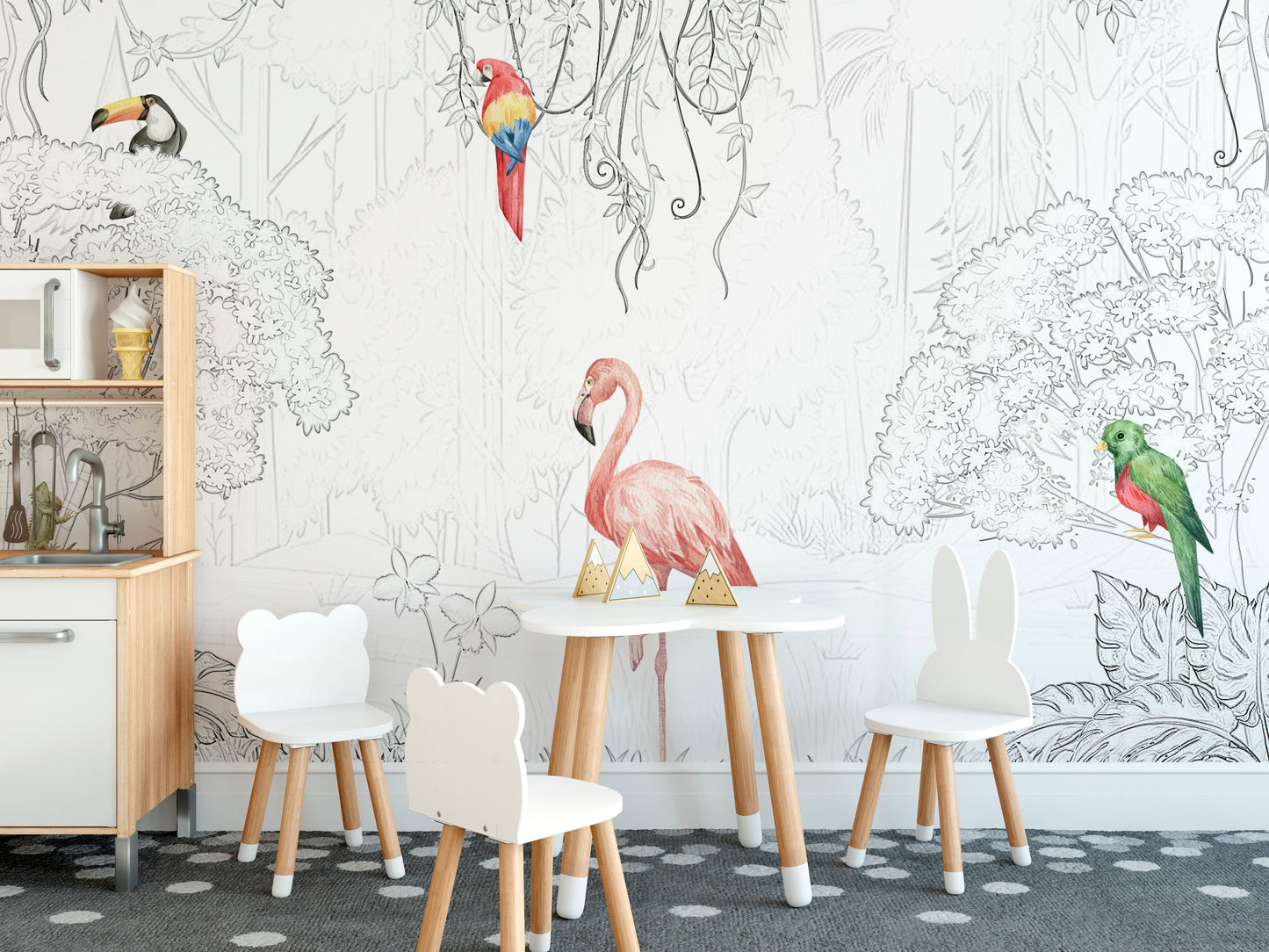 Transform walls with tropical aviary sketch wallpaper mural