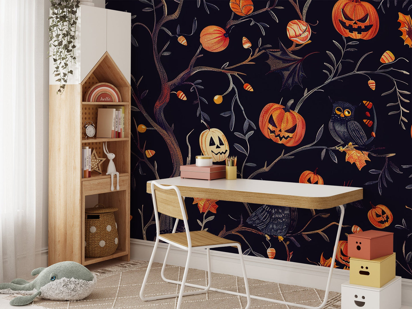 Halloween Pumpkins Owls Wallpaper Mural - Giffywalls