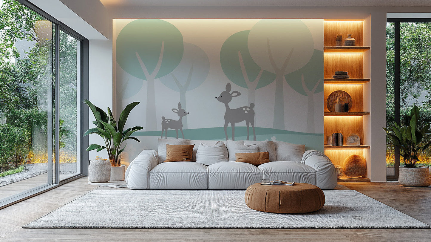 Nursery Area Fawn in Forest Wallpaper Mural - Giffywalls