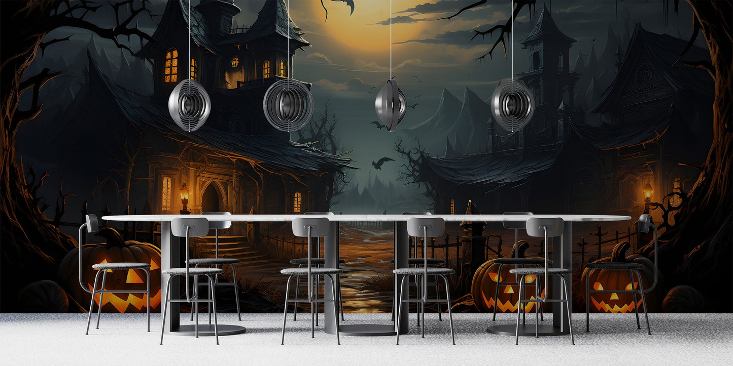 Spooky Haunted House Wallpaper Mural - Giffywalls