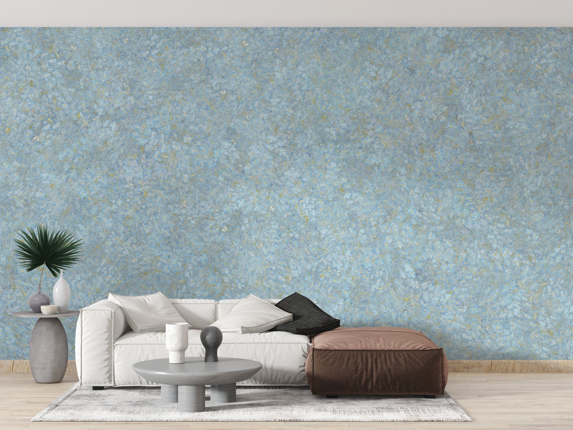 Blue embroidered floral wallpaper murals
