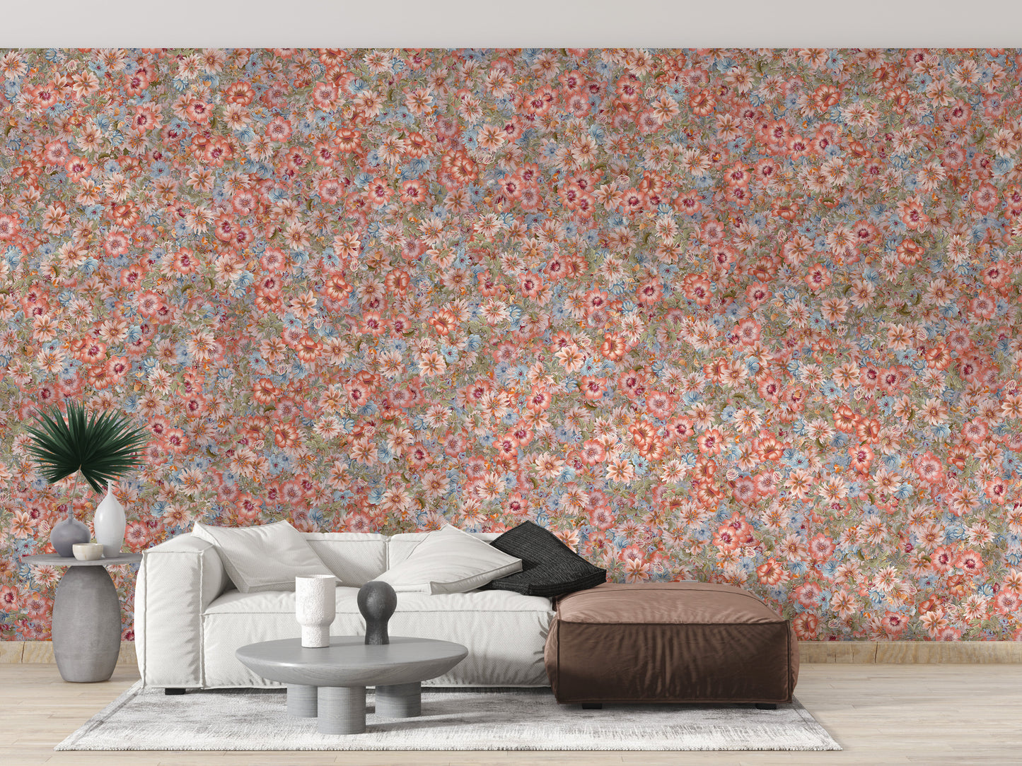 Embroidery Orange Summer Flowers Wallpaper Murals - Giffywalls