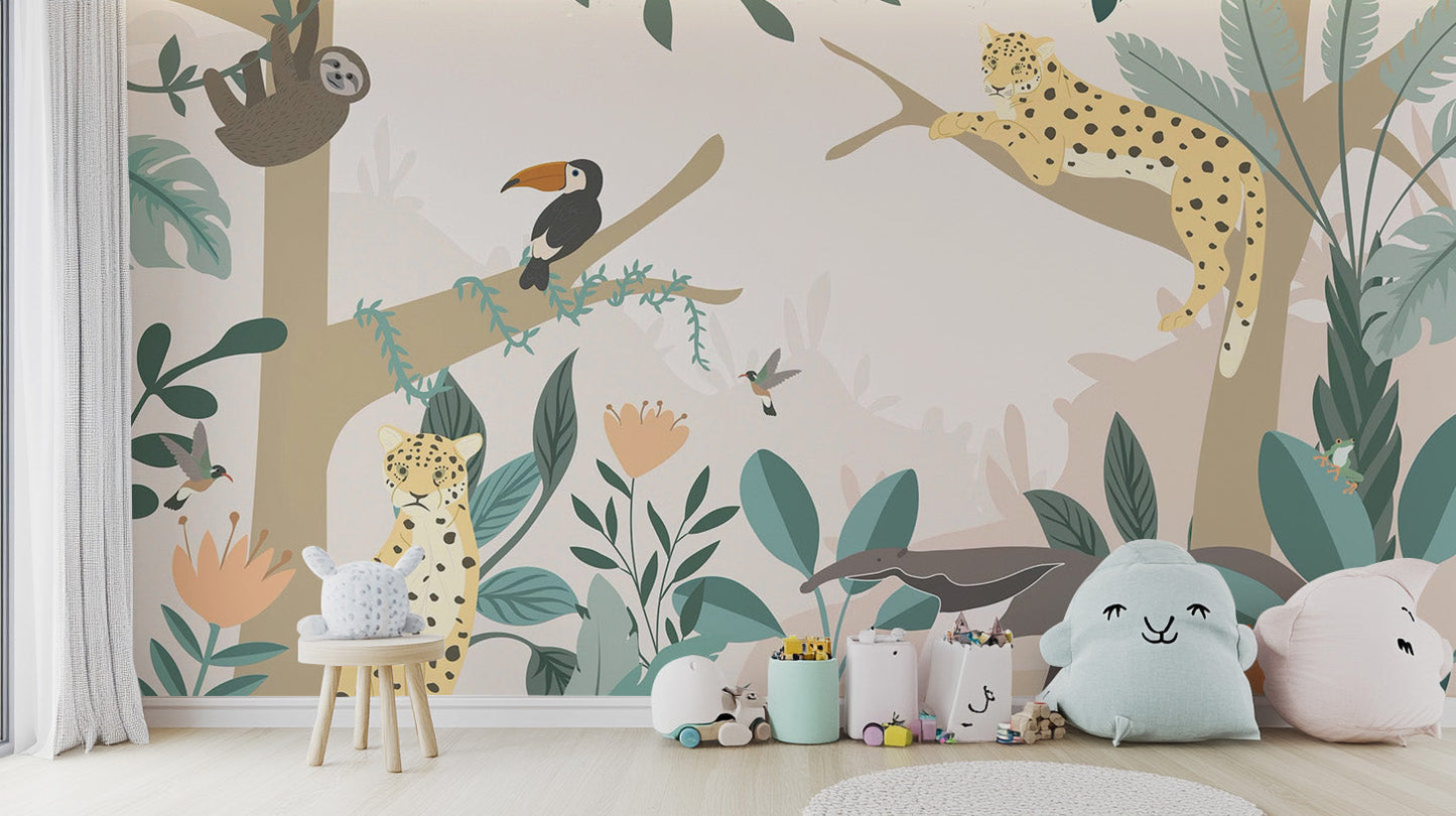 Kids Jungle Animal Wallpaper Mural - Giffywalls