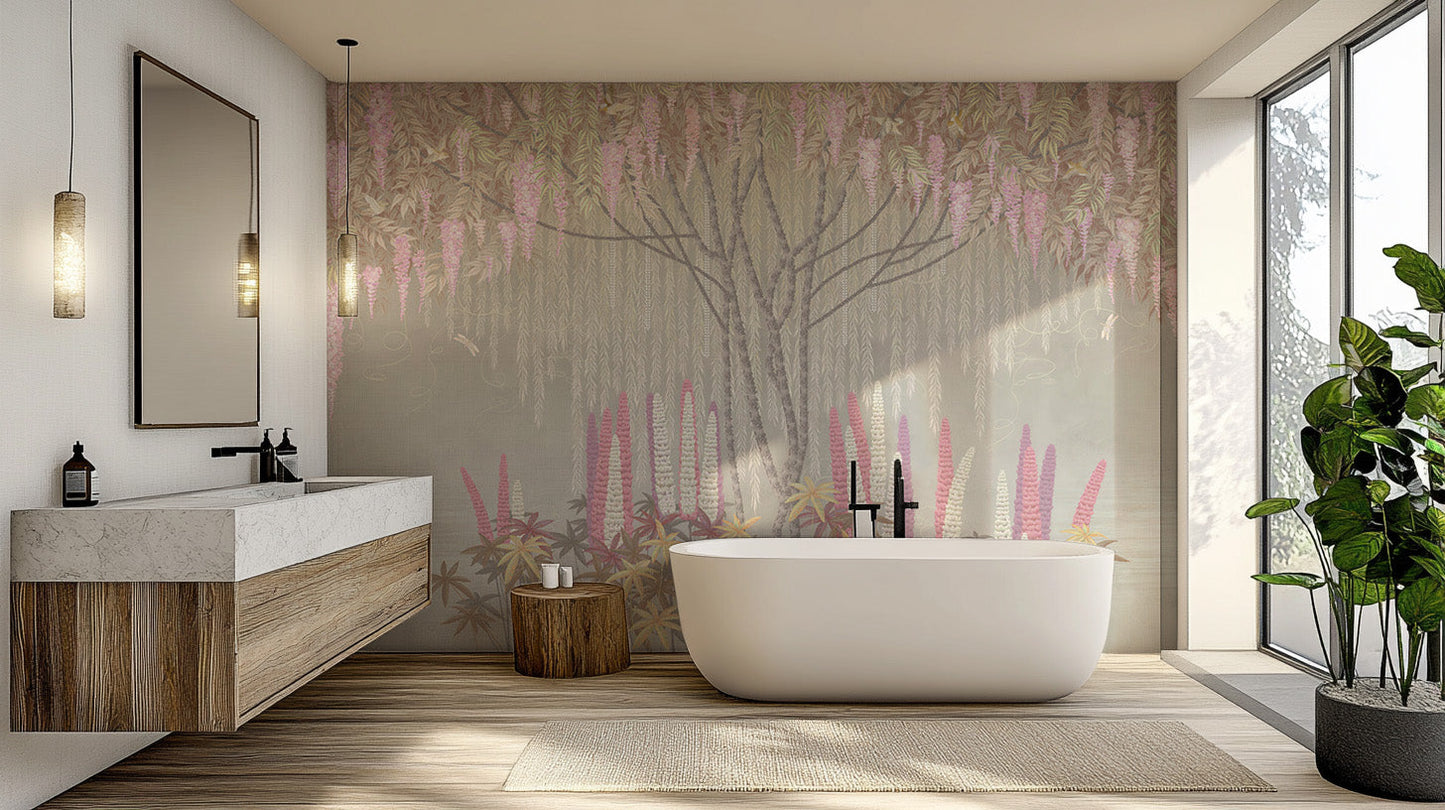 Historic wisteria hues wallpaper mural decor