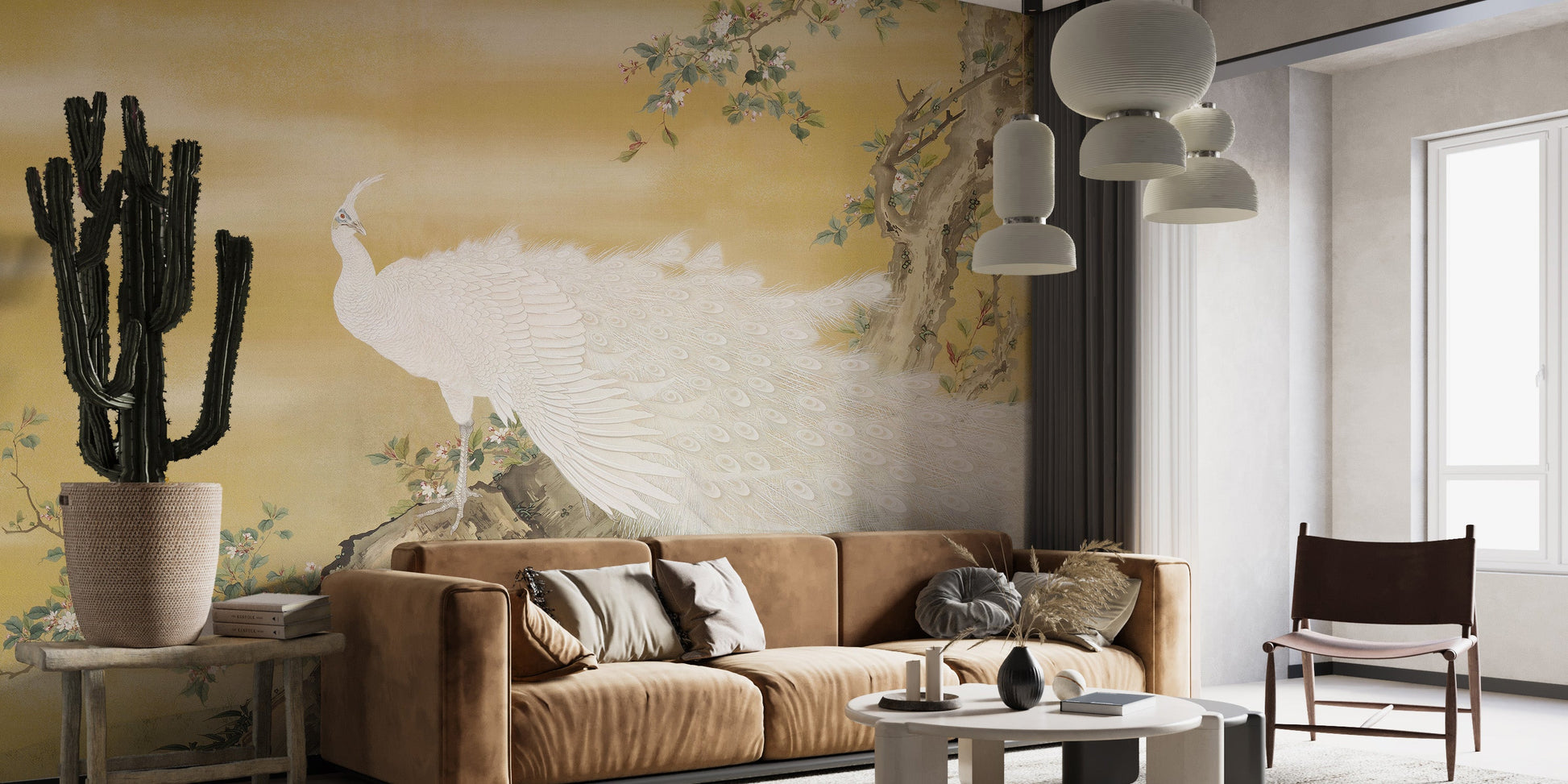 White Peafowl Sitting Rock Wallpaper Murals - Giffywalls