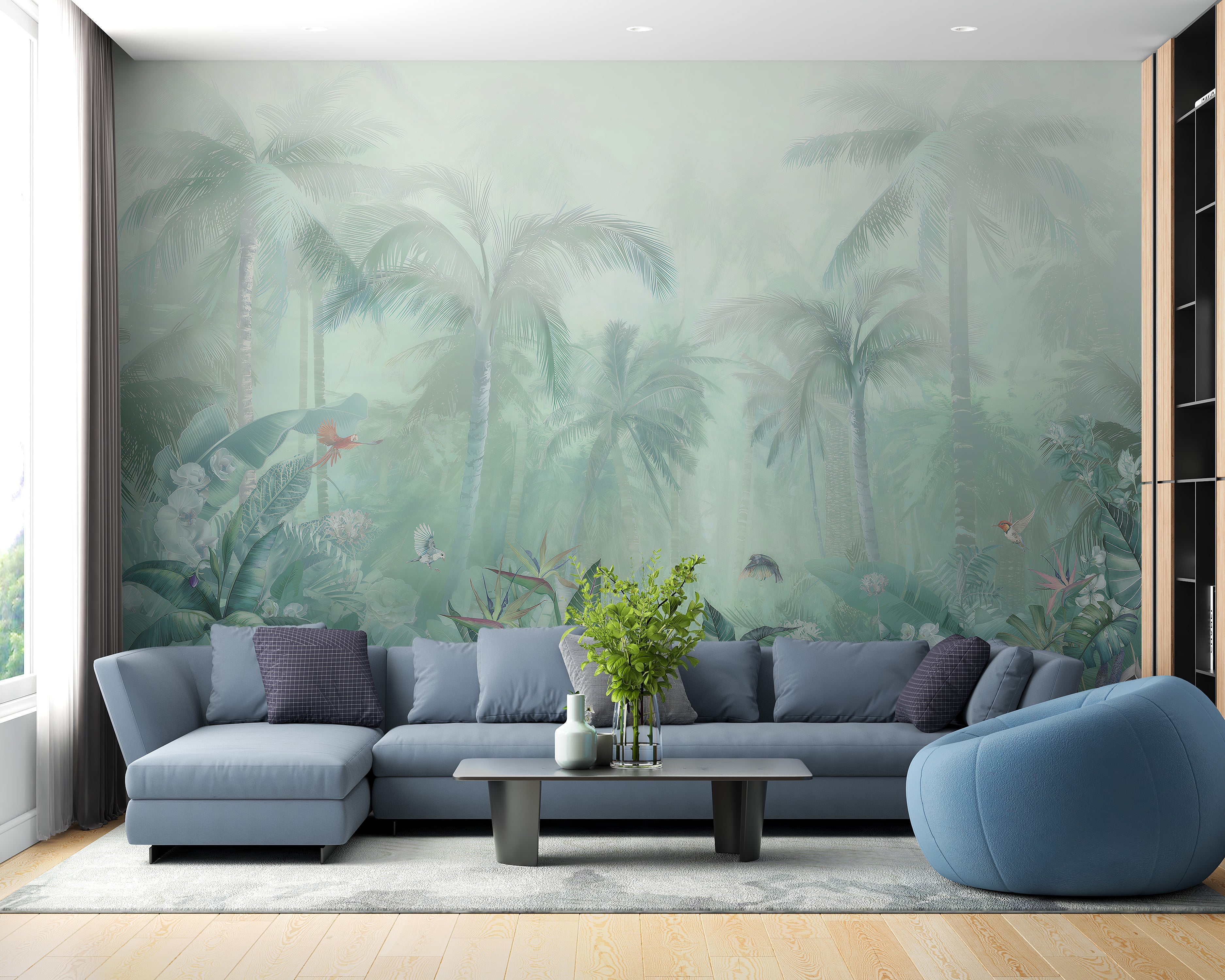 Mint Green Colored Forest View Wallpaper Murals - Giffywalls