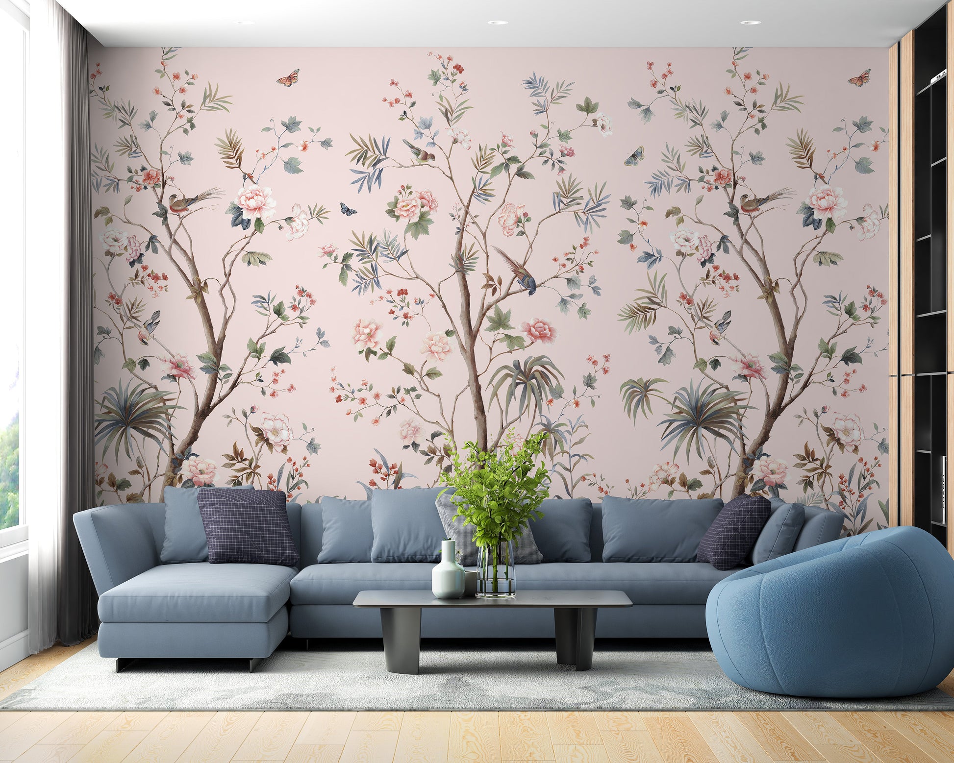 Floral Design Pink Chinoiseries wallpaper - Giffywalls