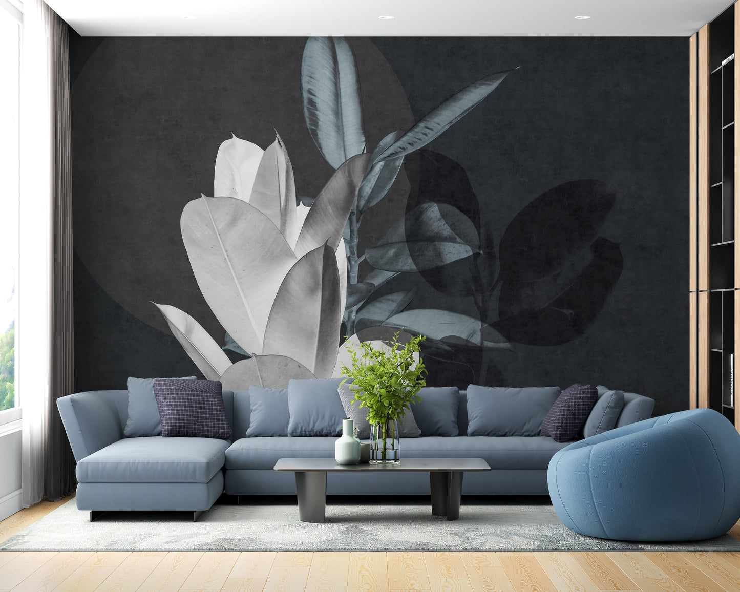 Large Leaves Textured Wallpaper Murals - Giffywalls