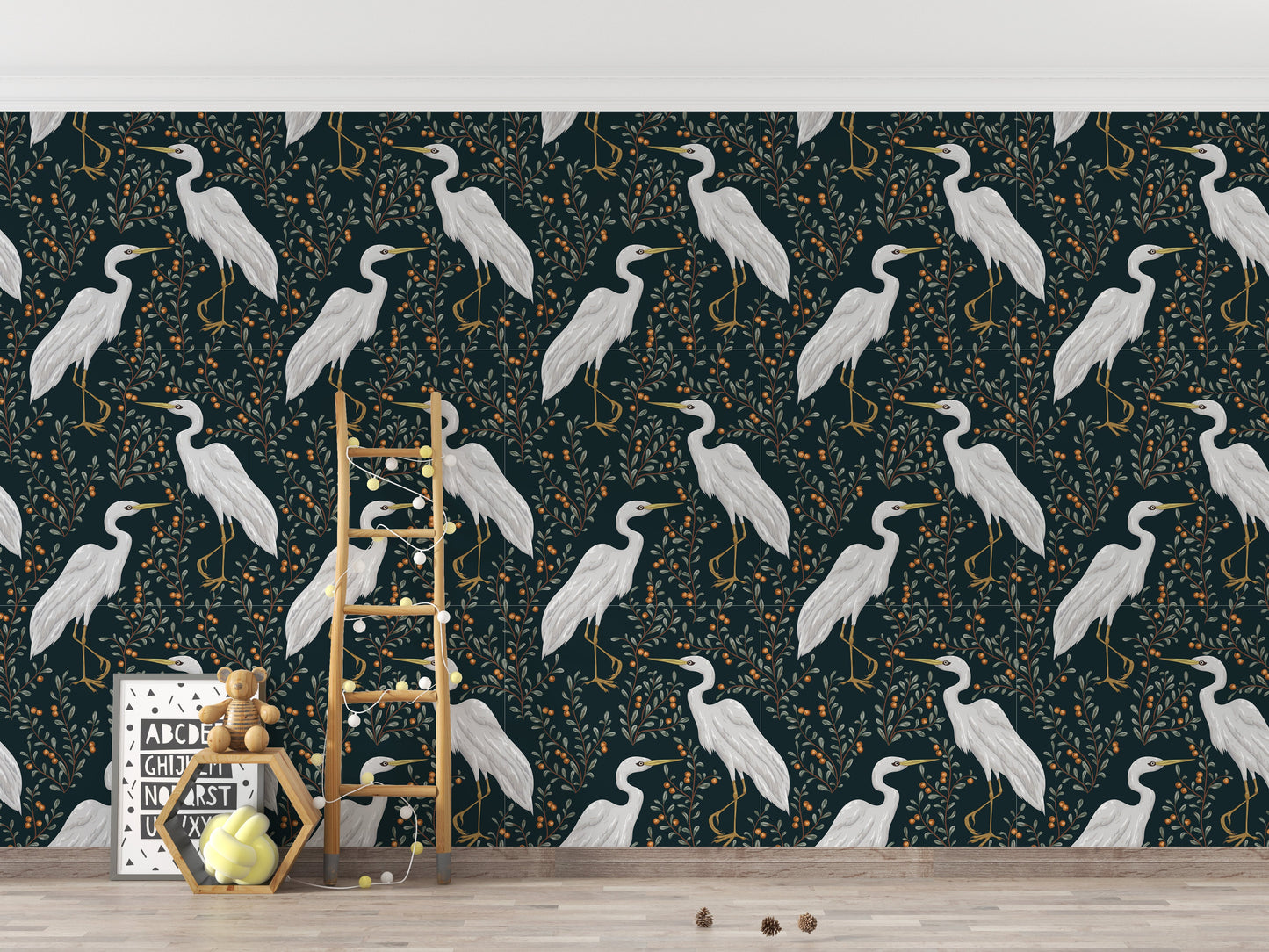 Graceful heron wallpaper mural in nature