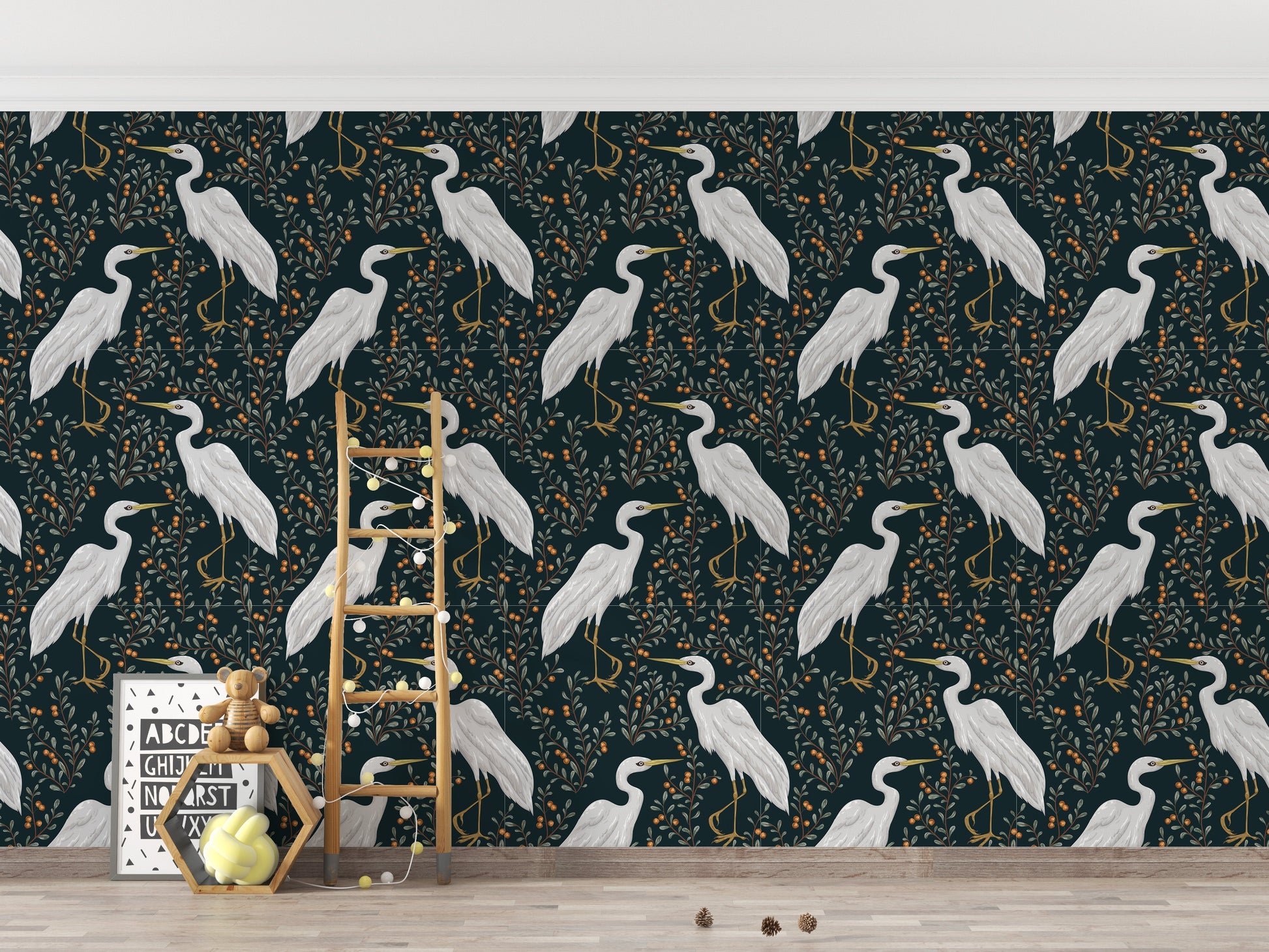 Graceful heron wallpaper mural in nature