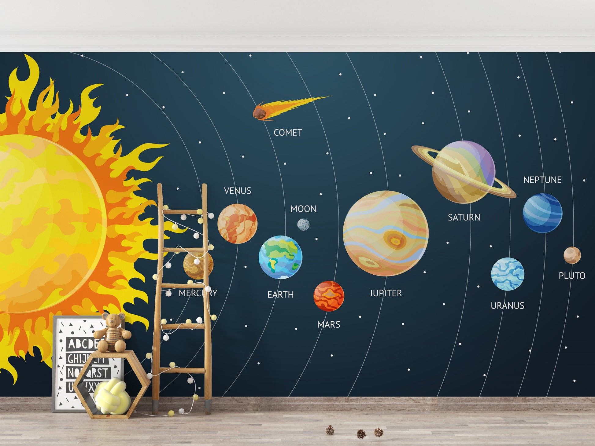 Cartoon Planets Solar System Wallpaper Mural - Giffywalls