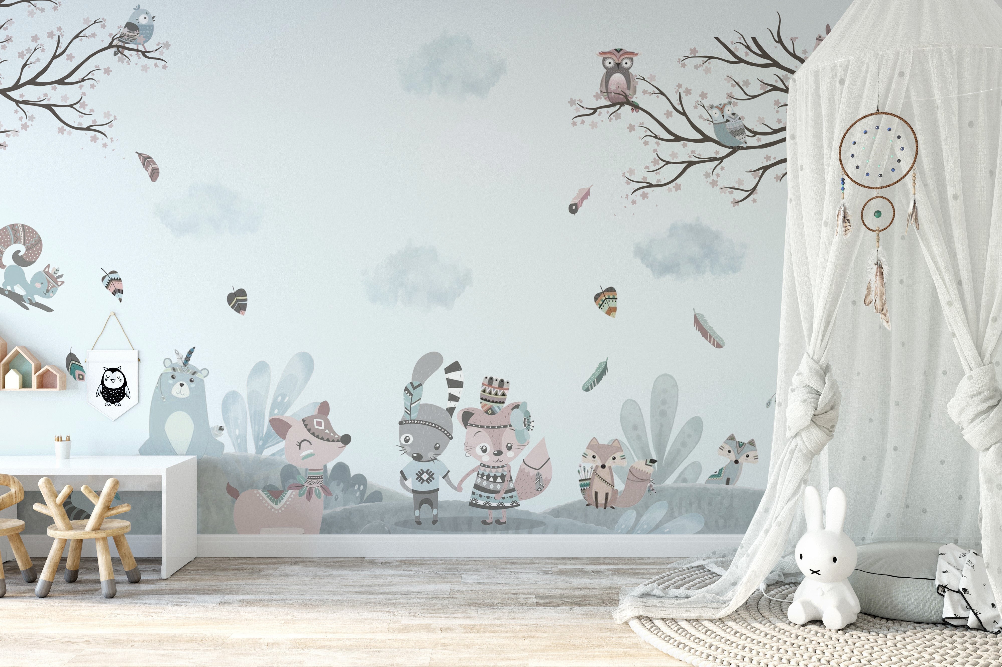 Charming storybook mural with delightful critters