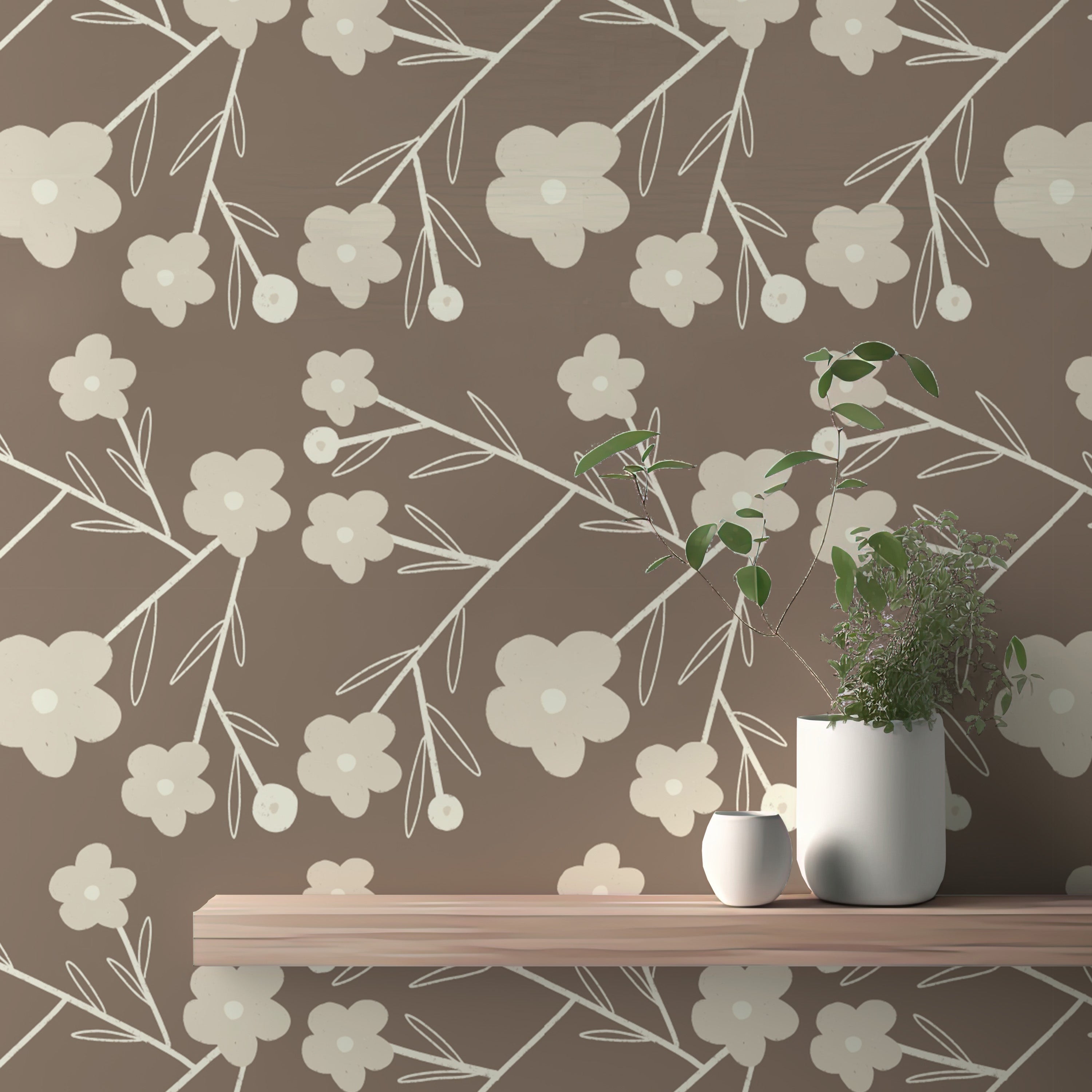 Subtle elegance in Modern Flower Buds Bush Grey Wallpaper
