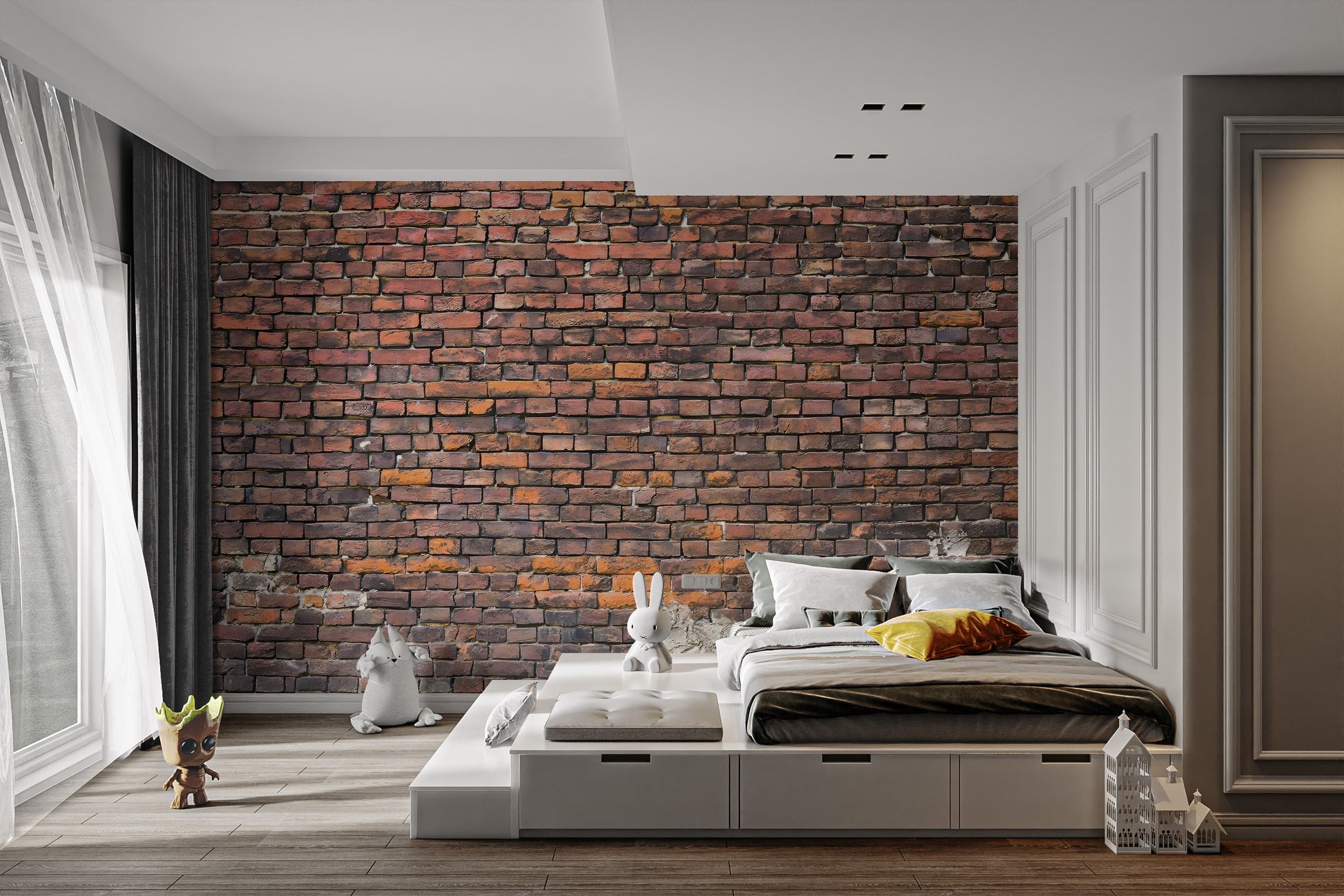 Industrial brick wallpaper for bedroom design