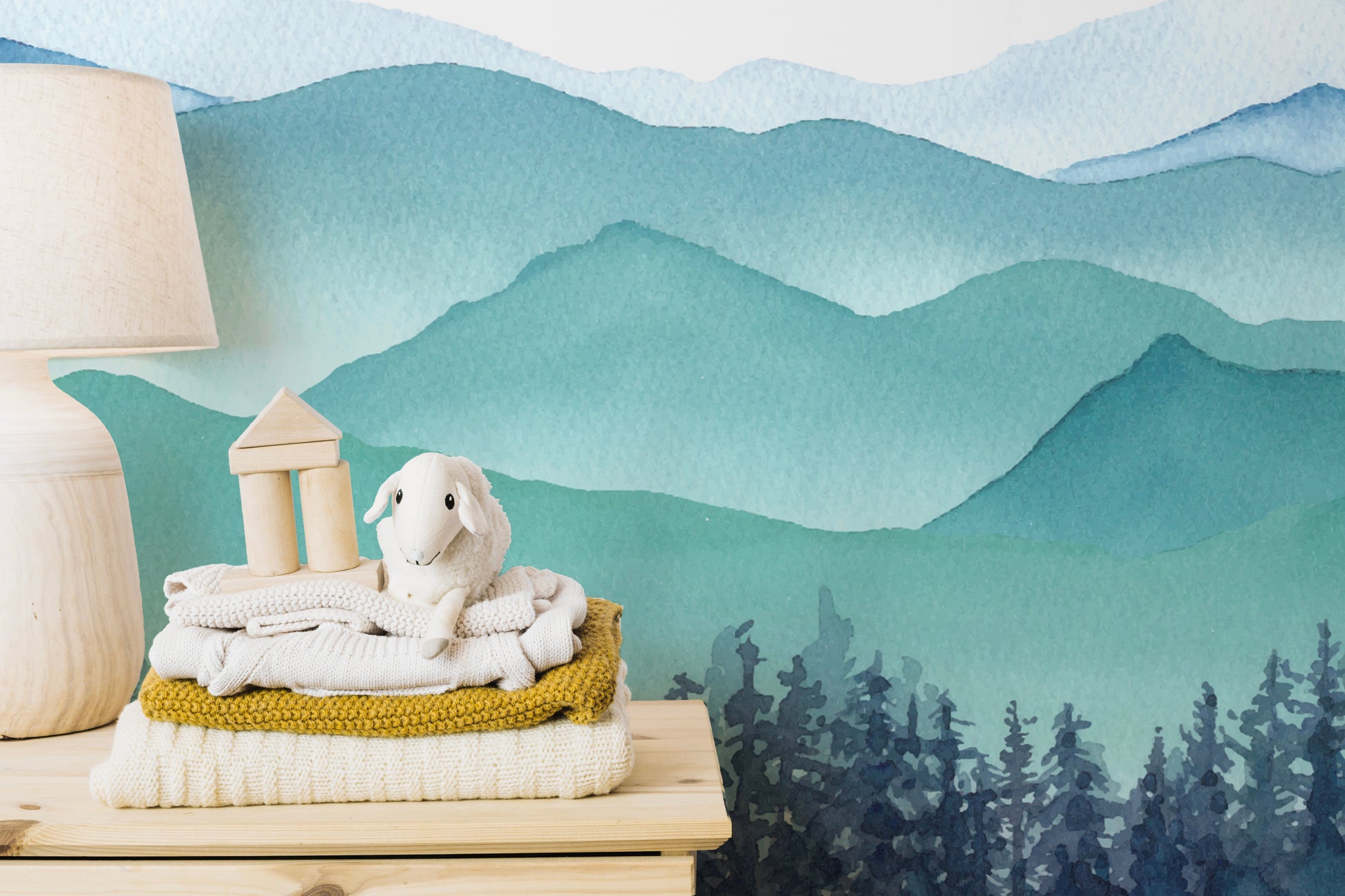 Kids Watercolor Snowy Hills Removable Murals - Giffywalls