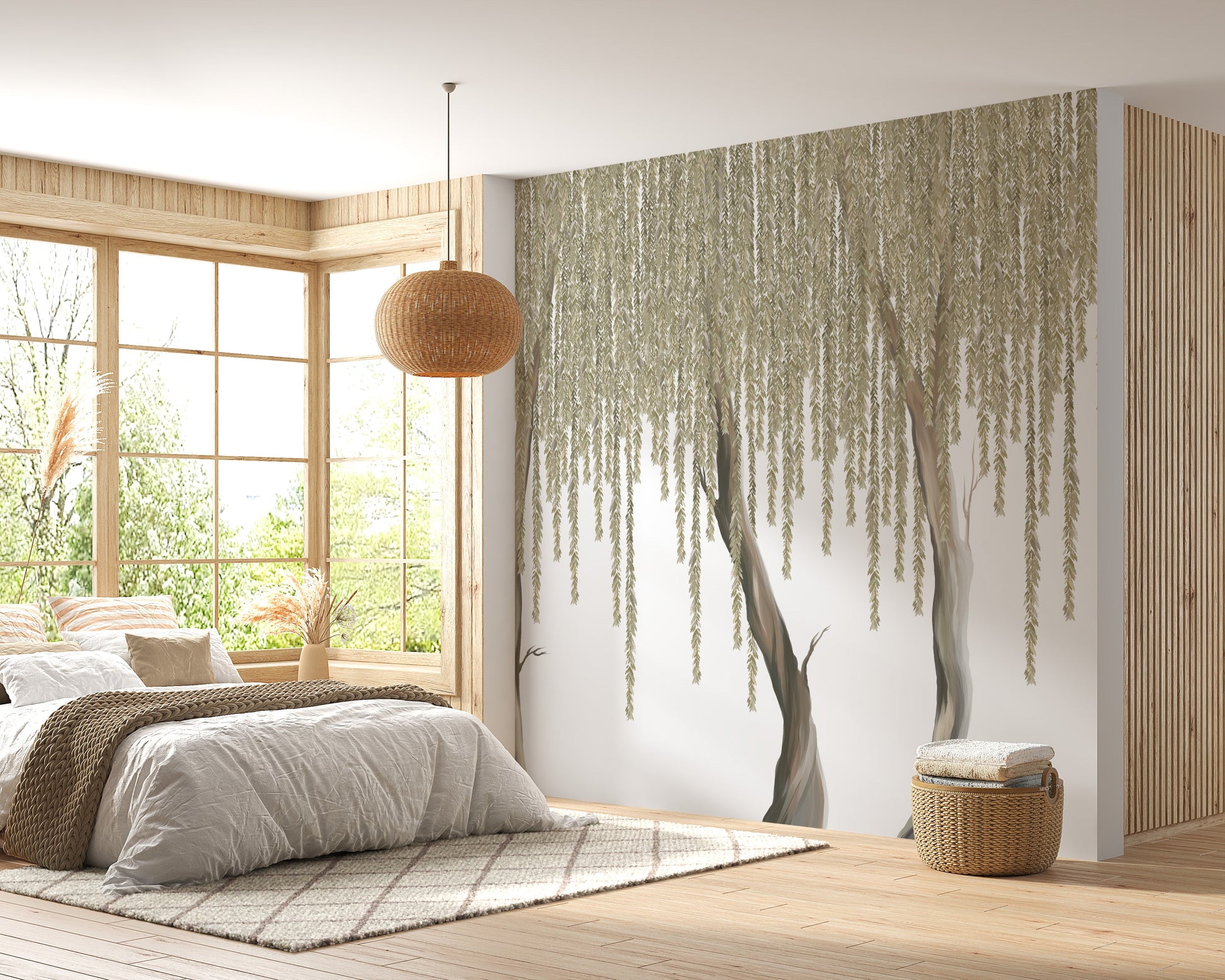 Beautiful hanging flowers tree mural design