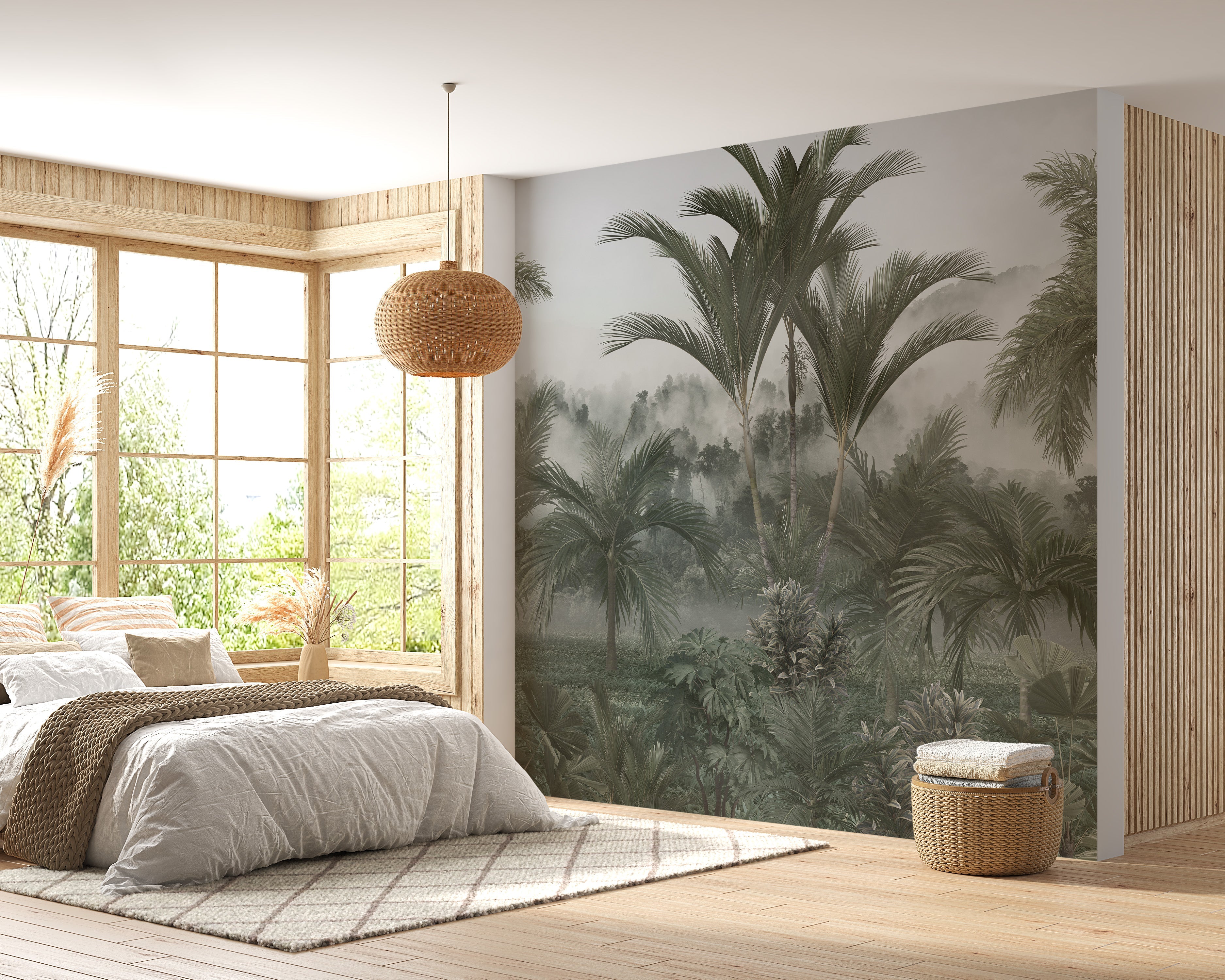 Light & Dark Green Forest Landscape Wallpaper Mural - Giffywalls