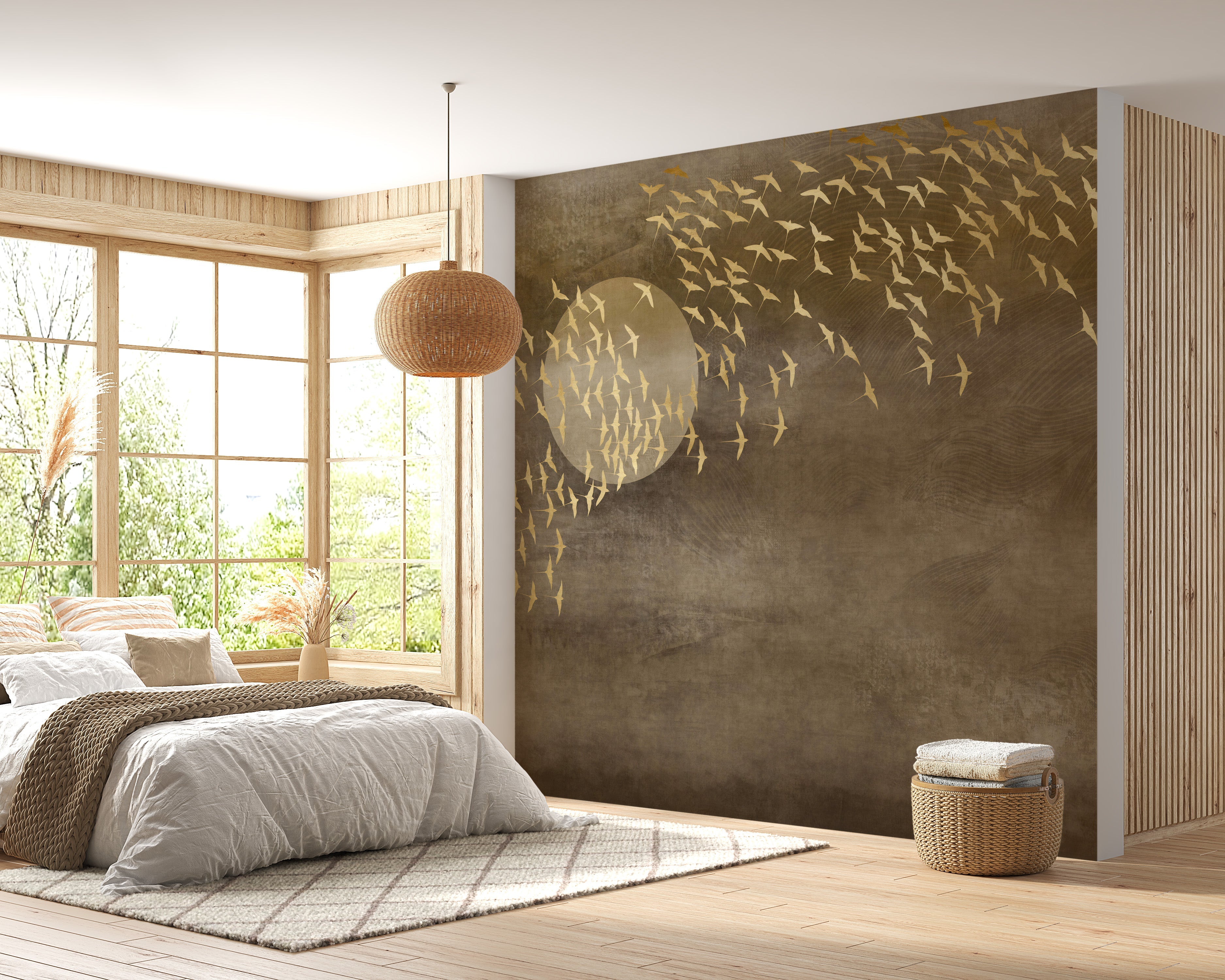 Golden Birds Flying Wallpaper Murals - Giffywalls