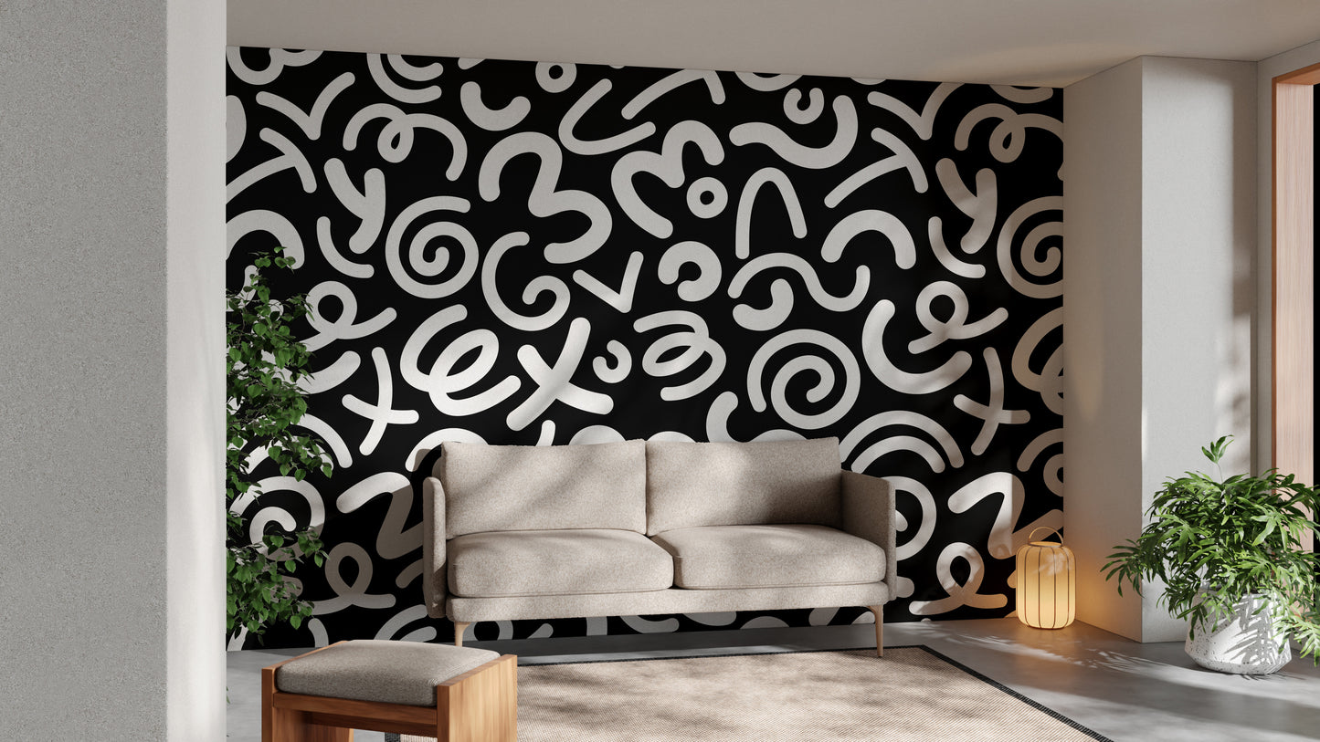 Black and White Abstract Doodle Wallpaper