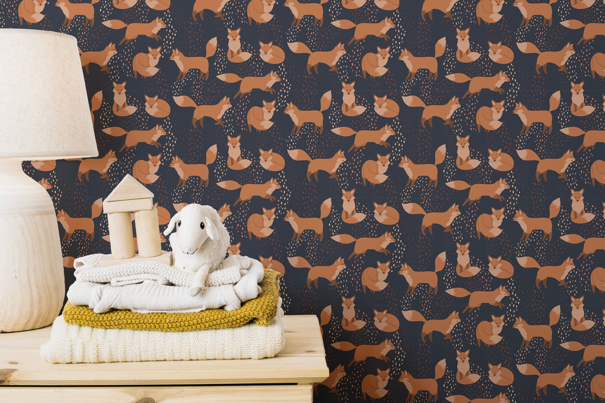 Fox pattern mural with playful vibe
