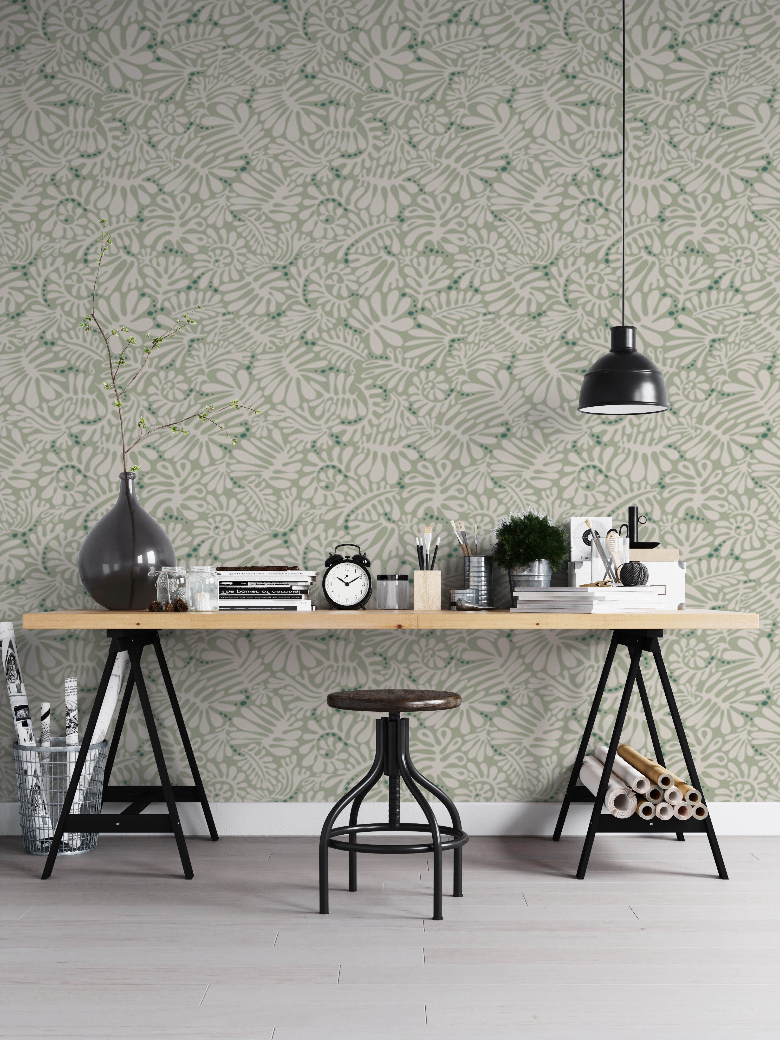 Reusable wallpaper with Matisse leaf design