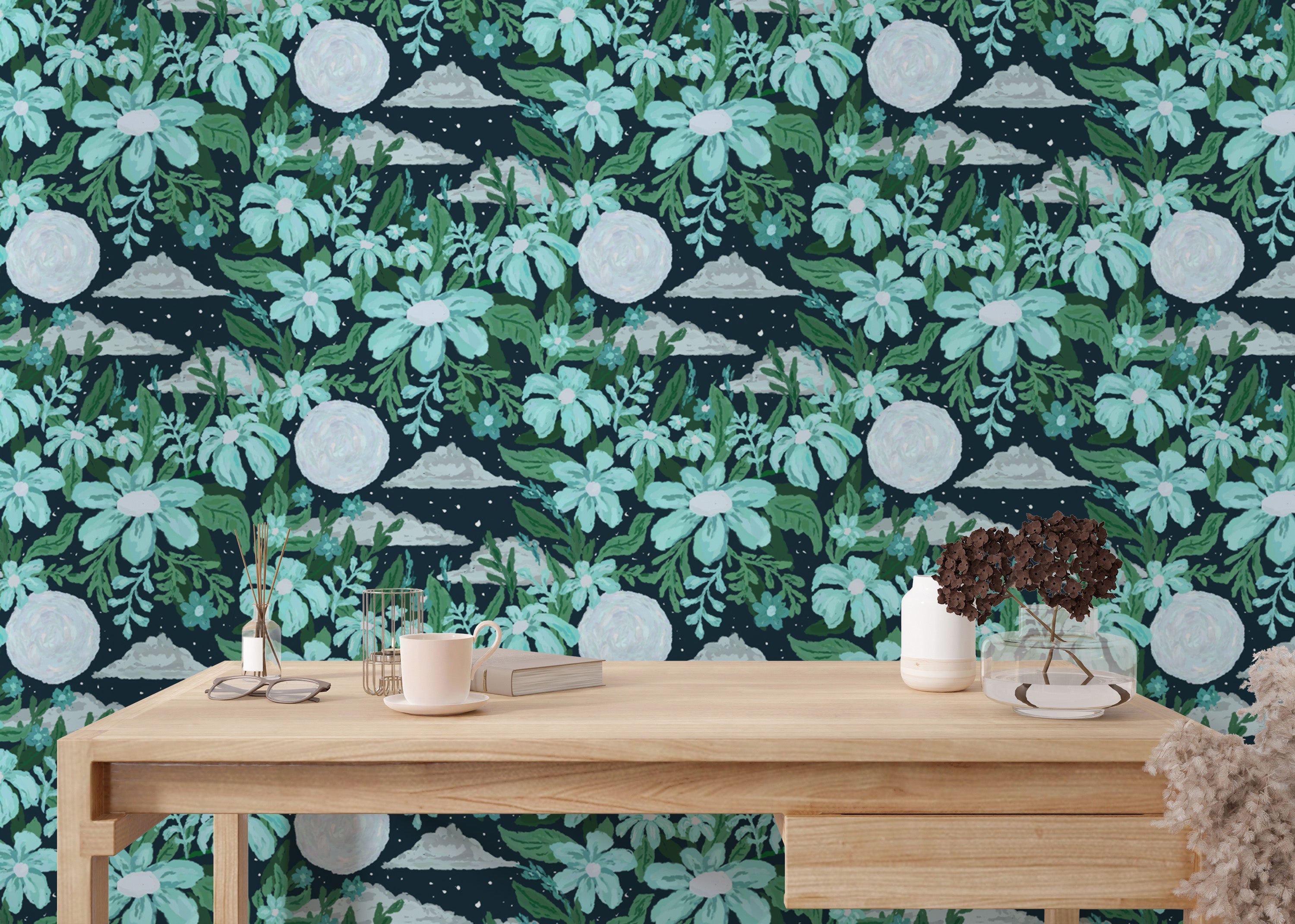 Moonlit garden-inspired wallpaper for walls
