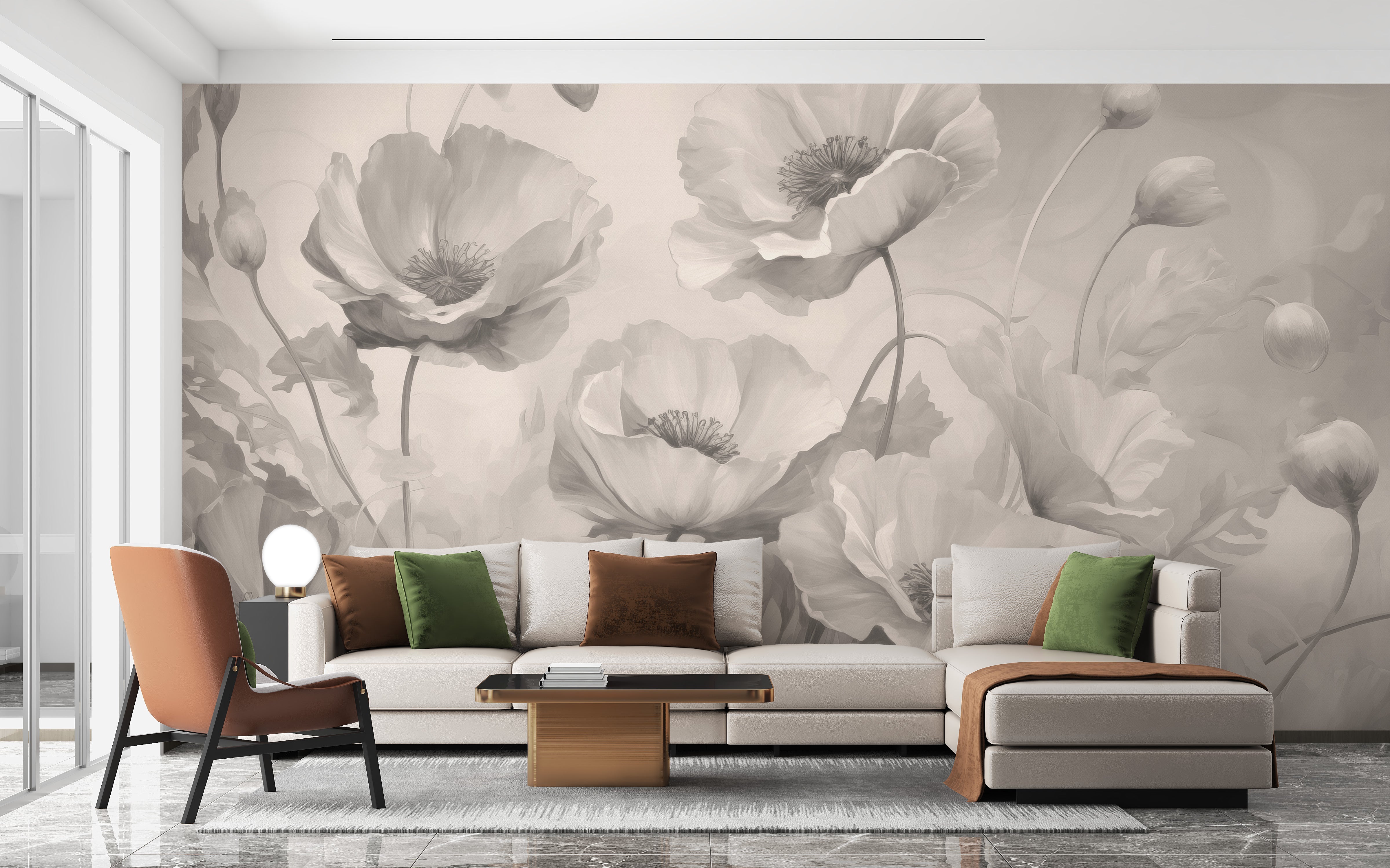 Grey Floral Peel and Stick Wallpaper - Giffywalls