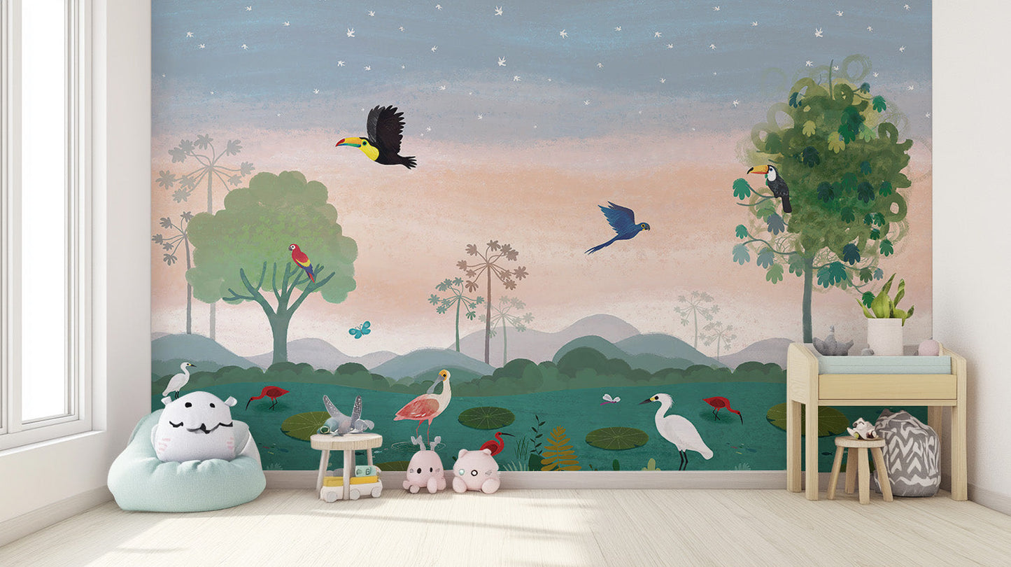 Enchanted Forest Bird Mural - Giffywalls