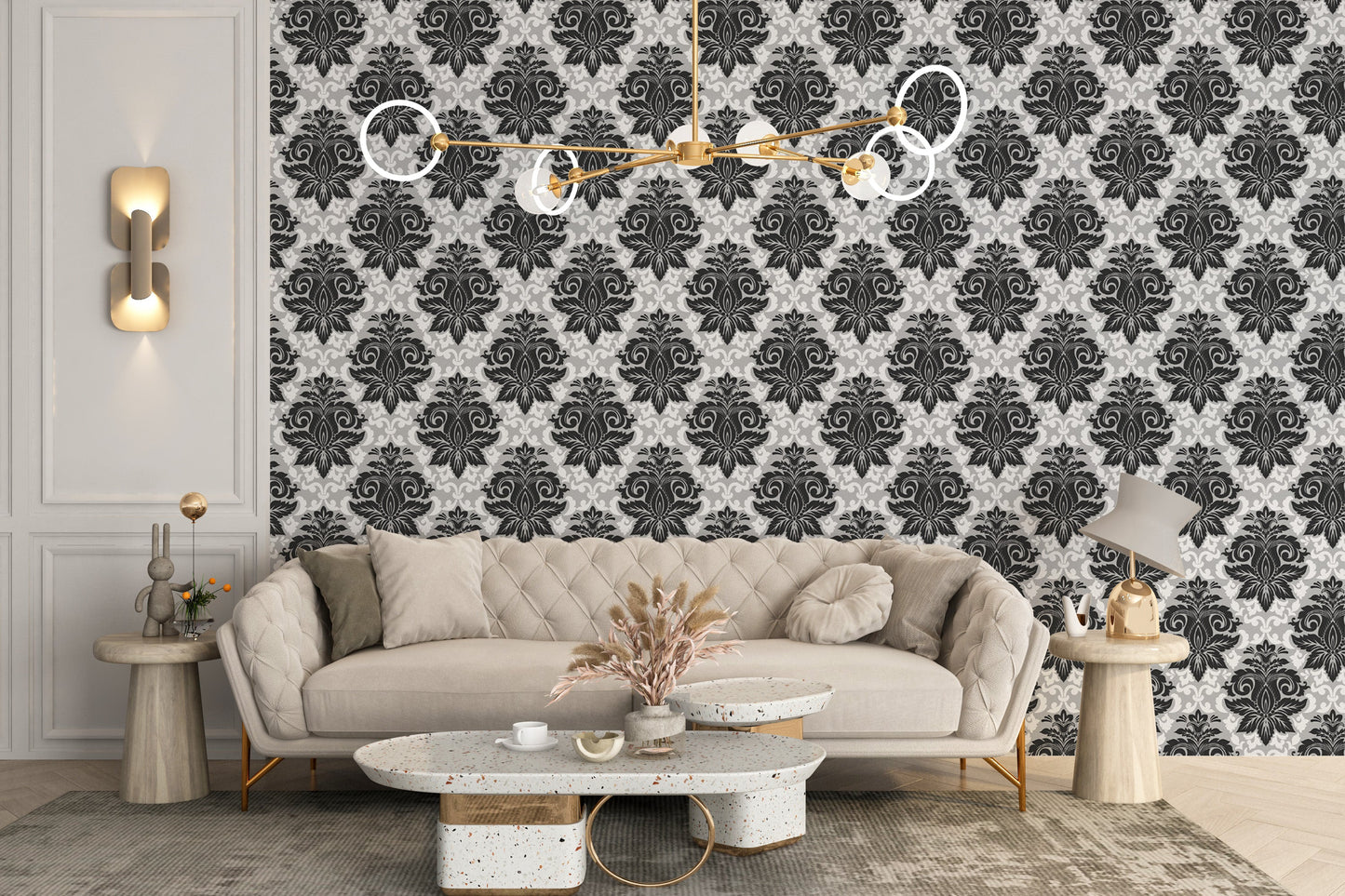 Luxurious damask print wallpaper mural for home
