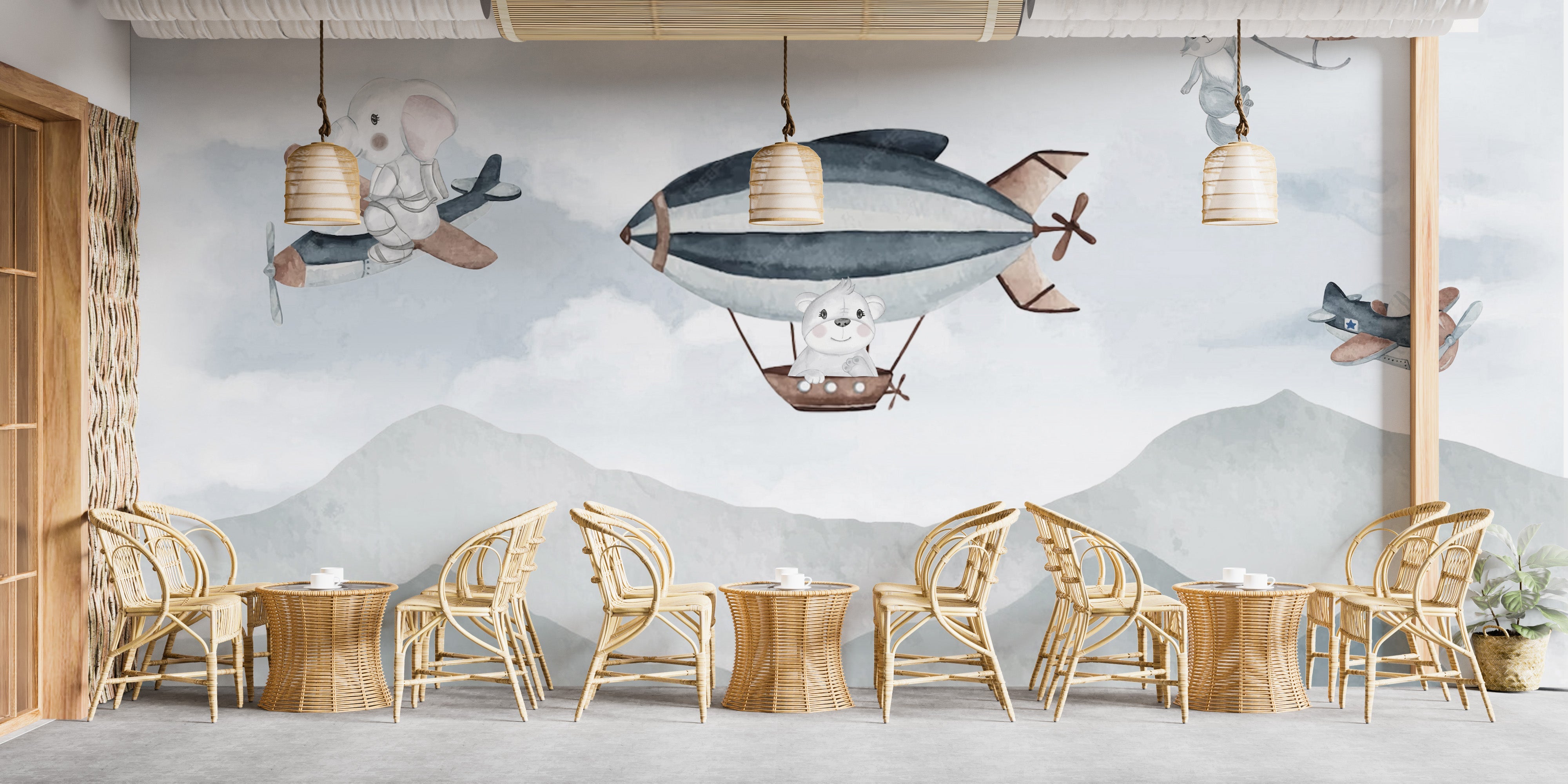 Whimsical Airborne Adventure Mural self-adhesive wallpaper