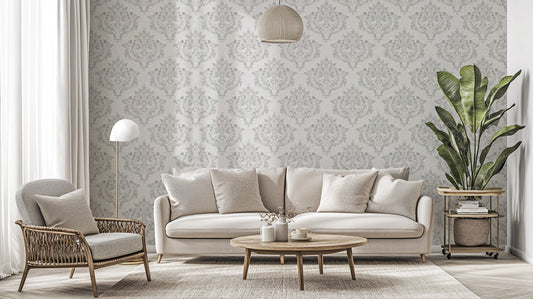 White damask patterned wallpaper
