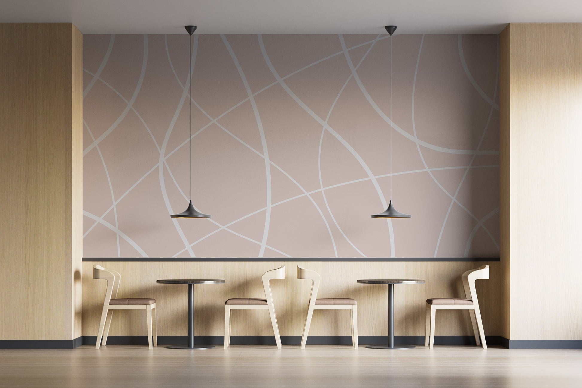 Modern beige line art wall covering.
