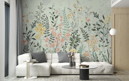 Peaceful hay meadow wallpaper for interiors