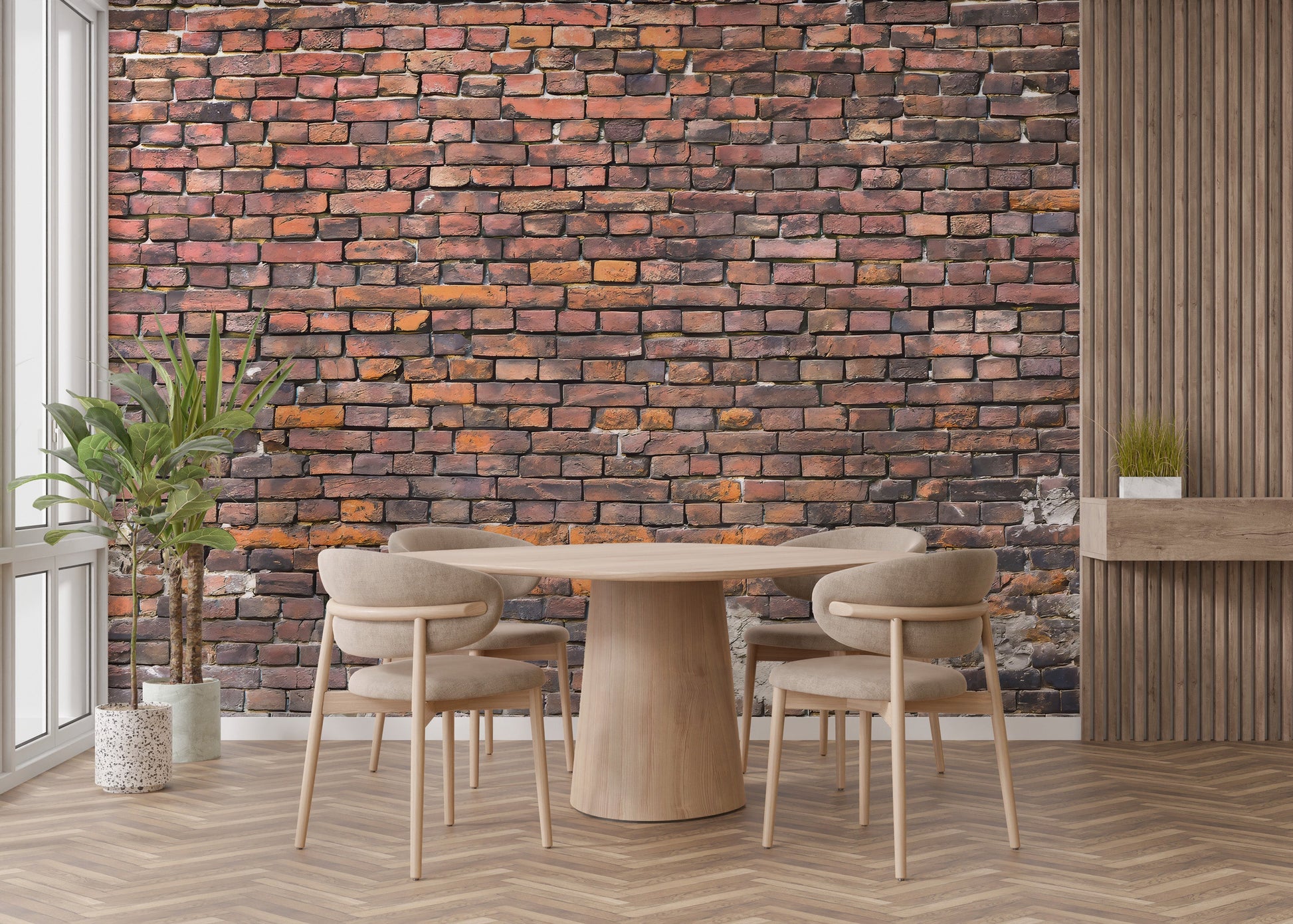 Rustic charm brick wallpaper mural for dining room