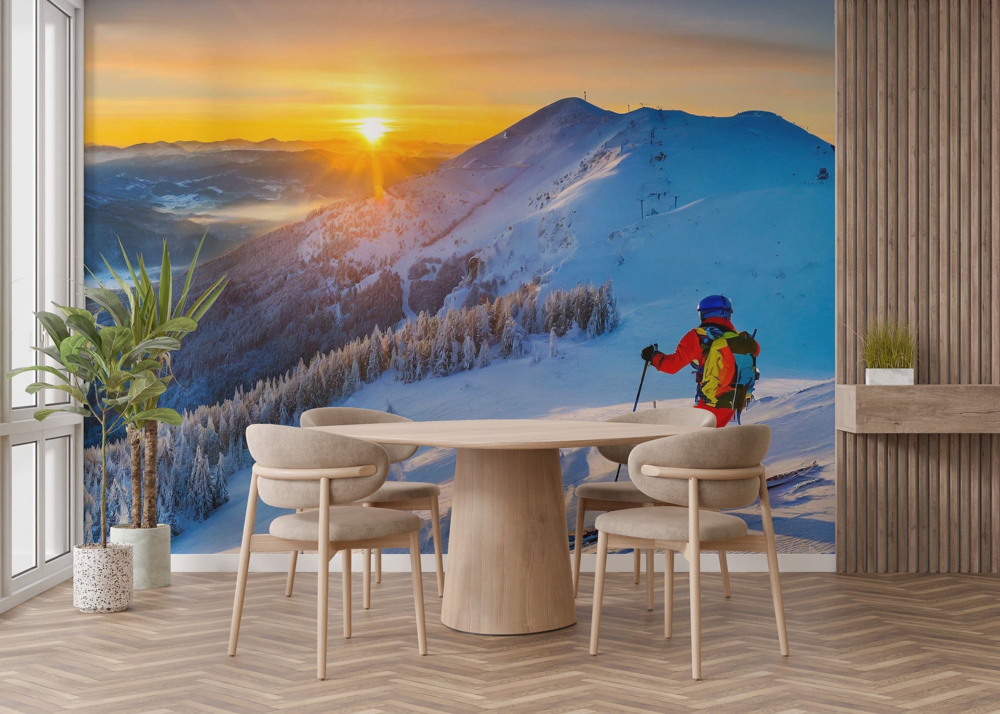 Alpine Dawn Skiing Adventure Mural - Giffywalls